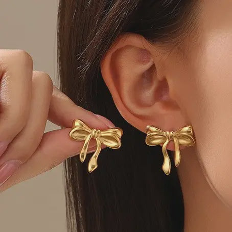 Stainless Steel Tarnish Free Bow Stud Earrings