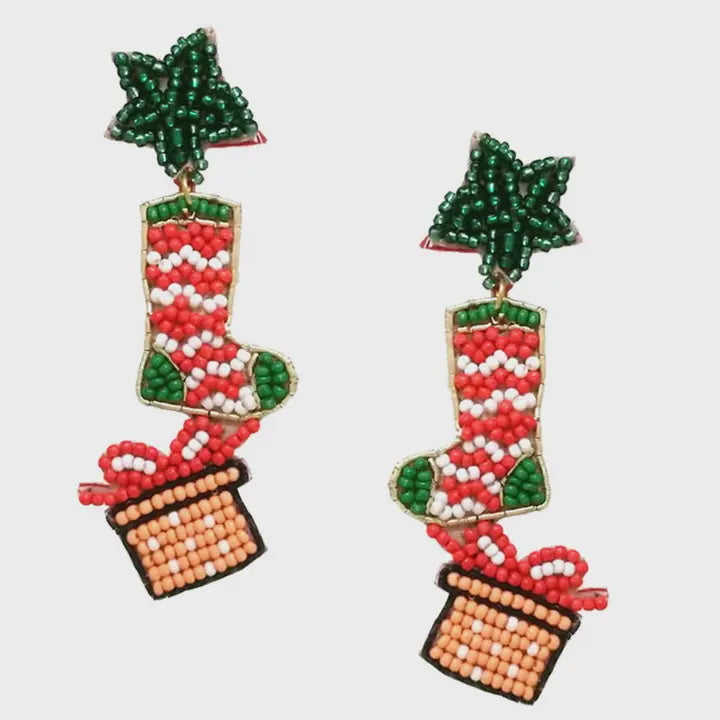 Christmas Socks and Gift Seed Bead Earring