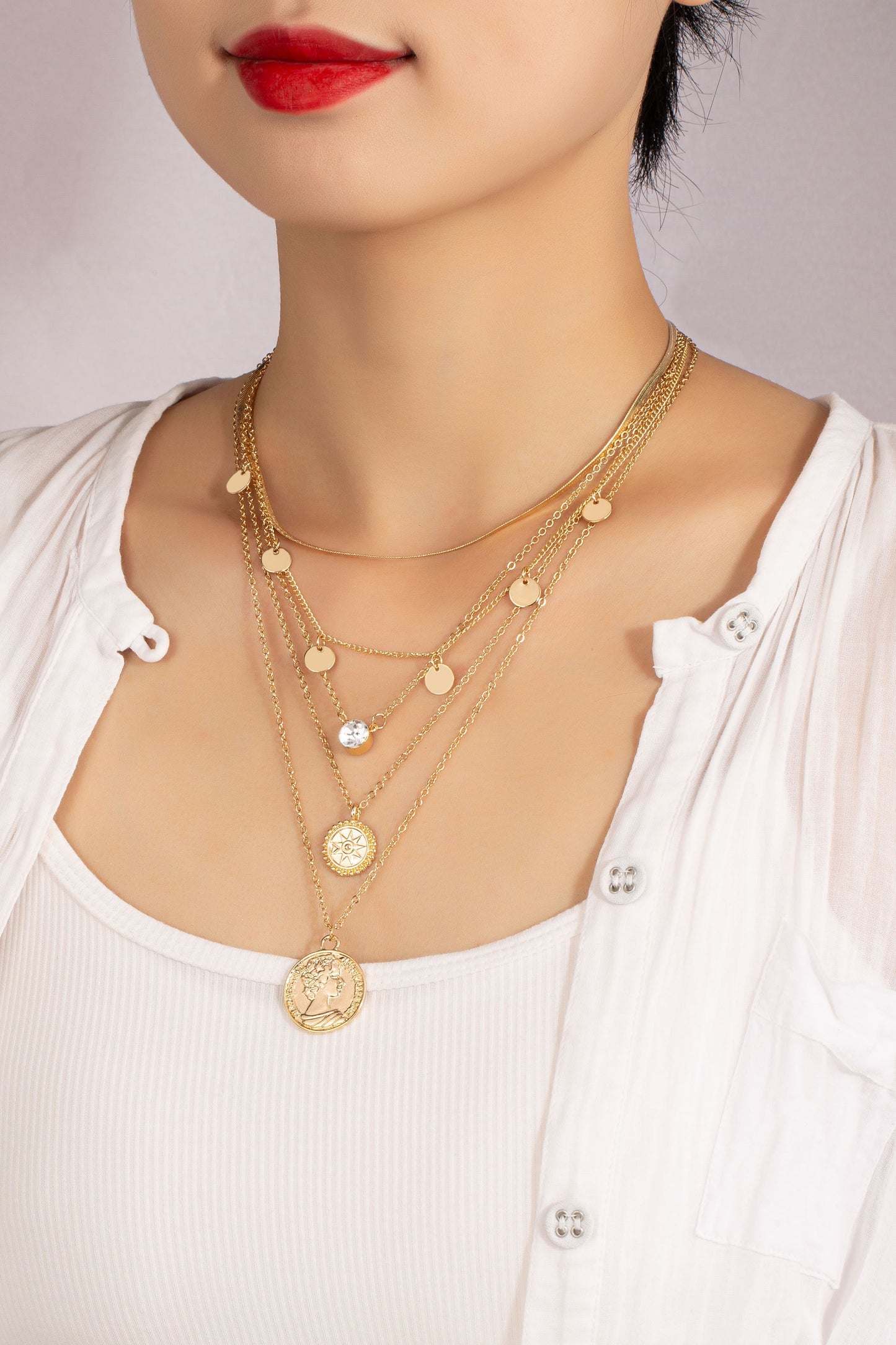 FIVE ROW NECKLACE WITH HERRINGBONE CHAIN