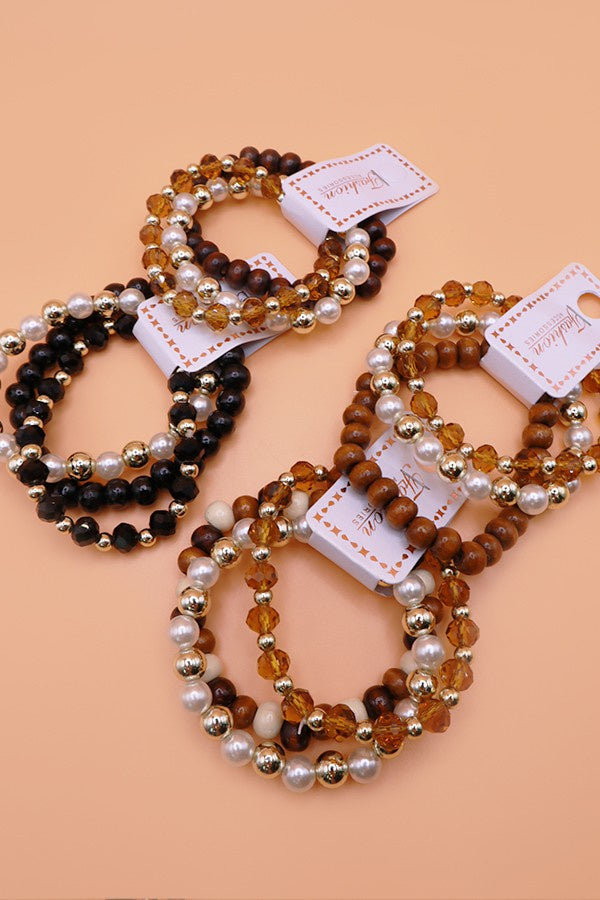 WOOD AND PEARL MIX BRACELETS