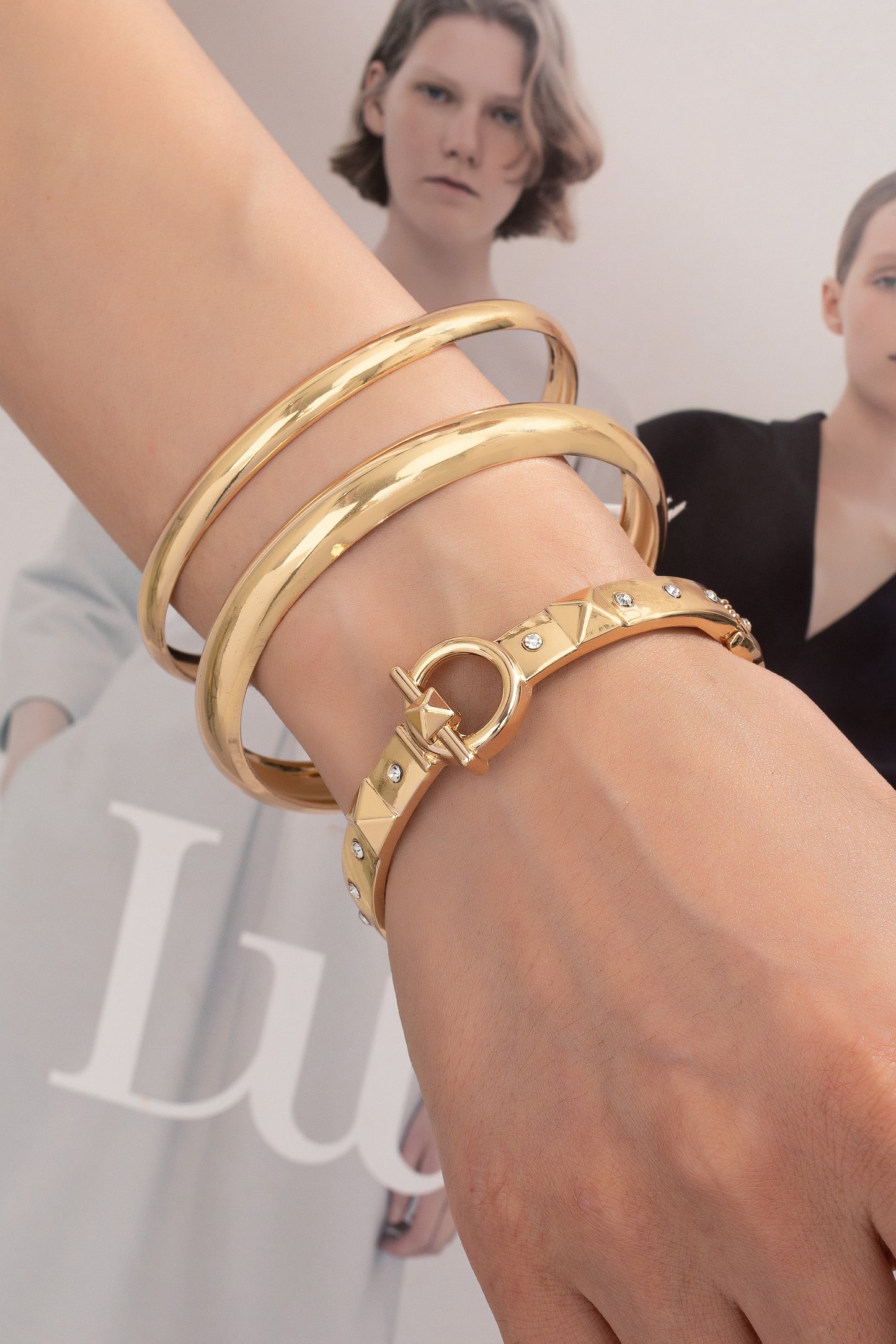 3 BANGLES SET WITH PYRAMID STUDS