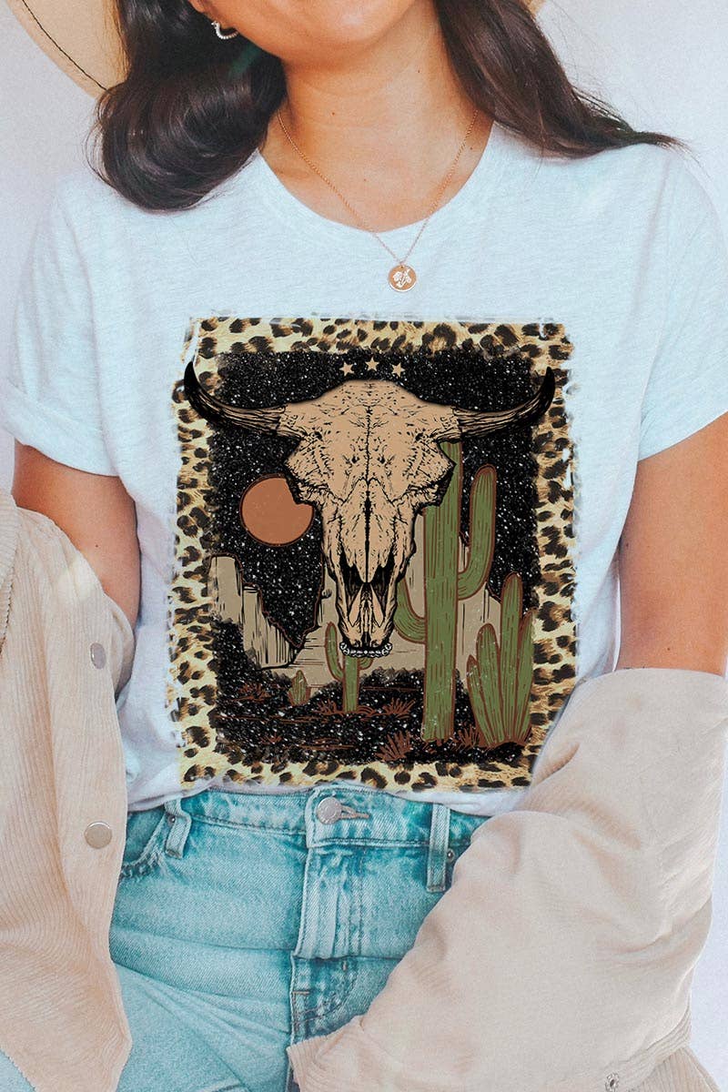 BULL SKULL,DESERT,CACTUS UNISEX SHORT SLEEVE