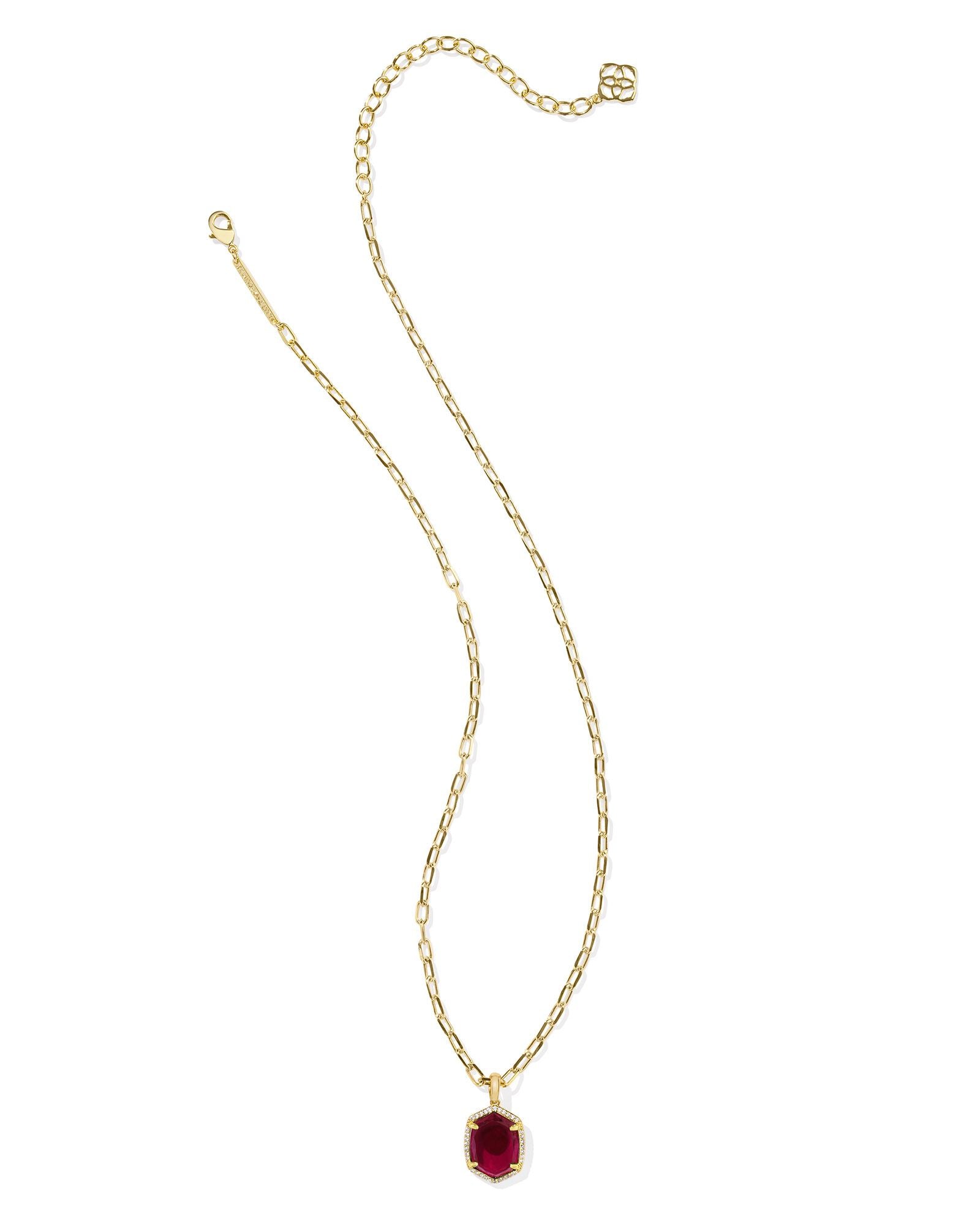 DAPHNE PAVE FRAME SHORT PENDANT NECKLACE GOLD BERRY MICA