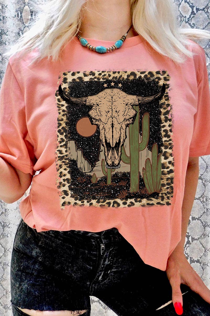 BULL SKULL,DESERT,CACTUS UNISEX SHORT SLEEVE