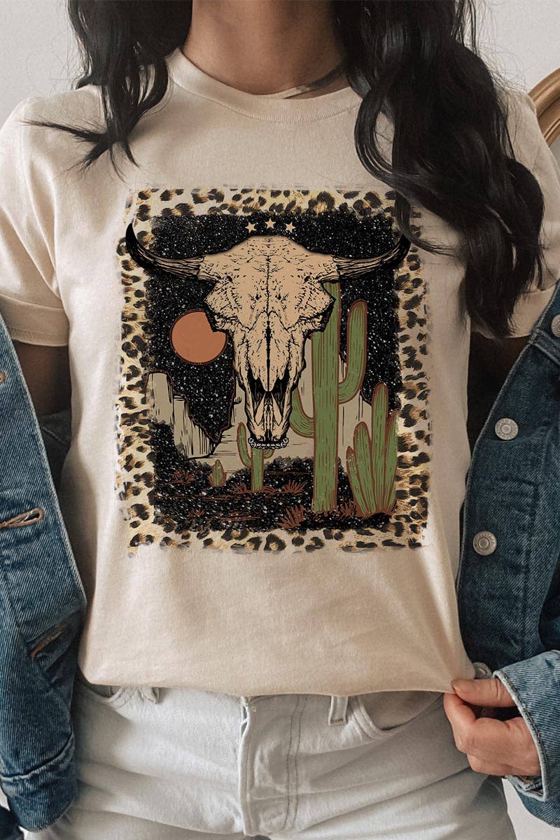 BULL SKULL,DESERT,CACTUS UNISEX SHORT SLEEVE