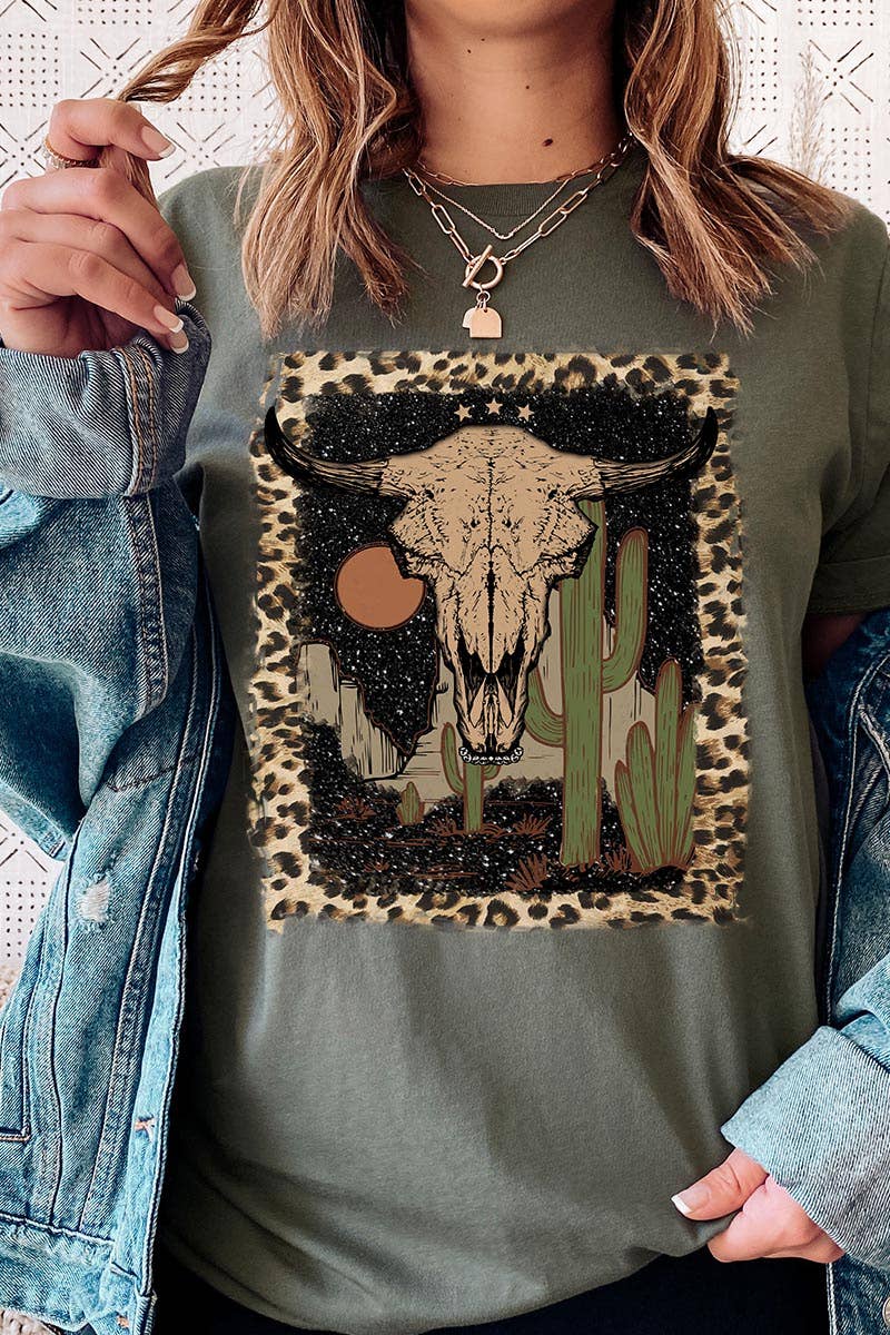 BULL SKULL,DESERT,CACTUS UNISEX SHORT SLEEVE