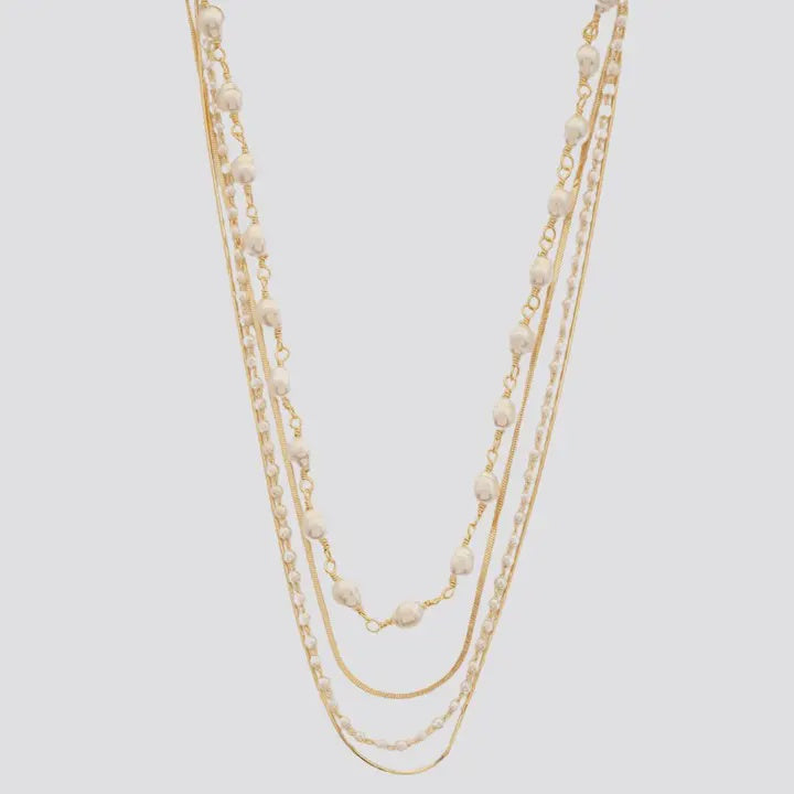 Brass Pearl Bead Layered Necklace