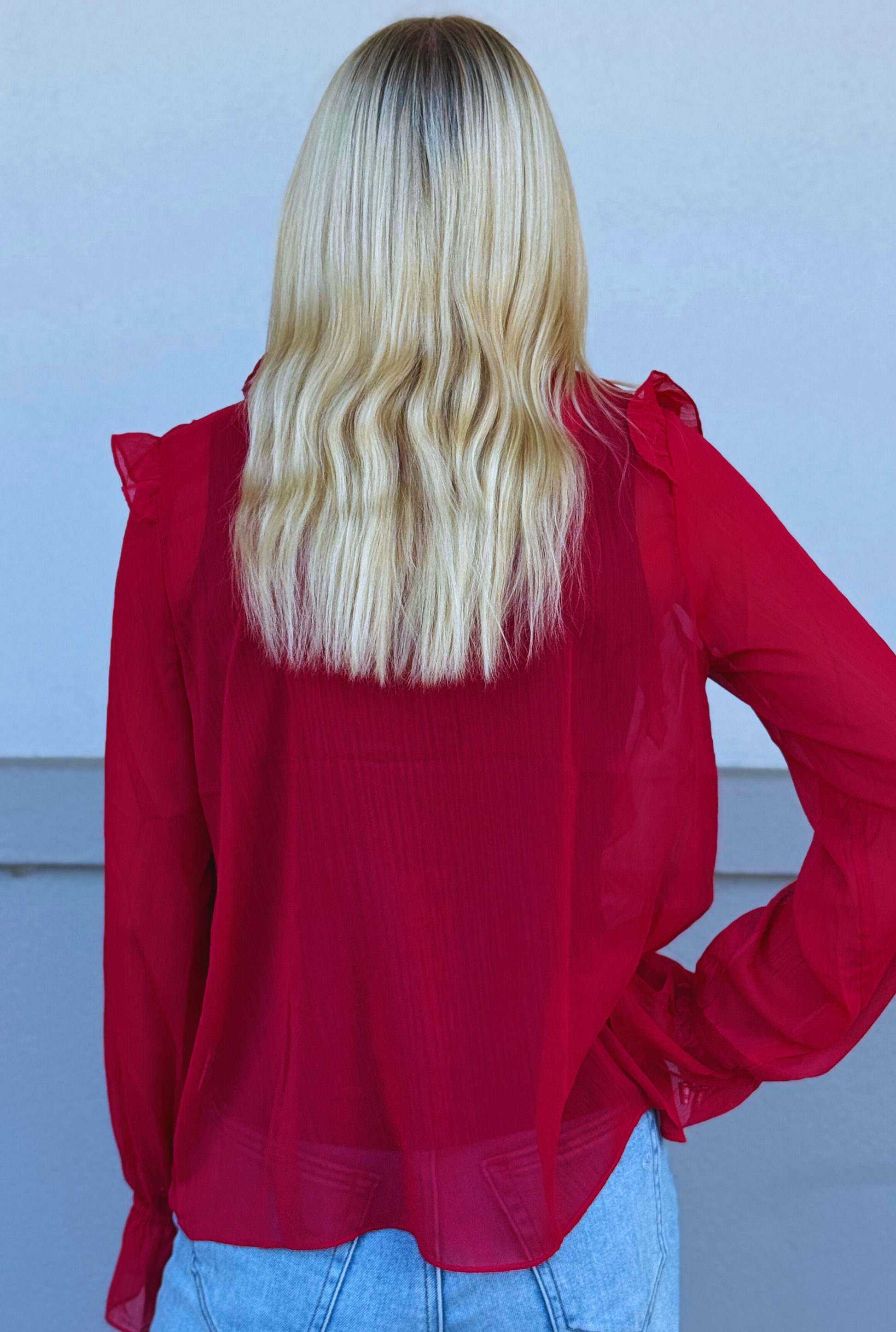 RED LEXI SHEER TOP