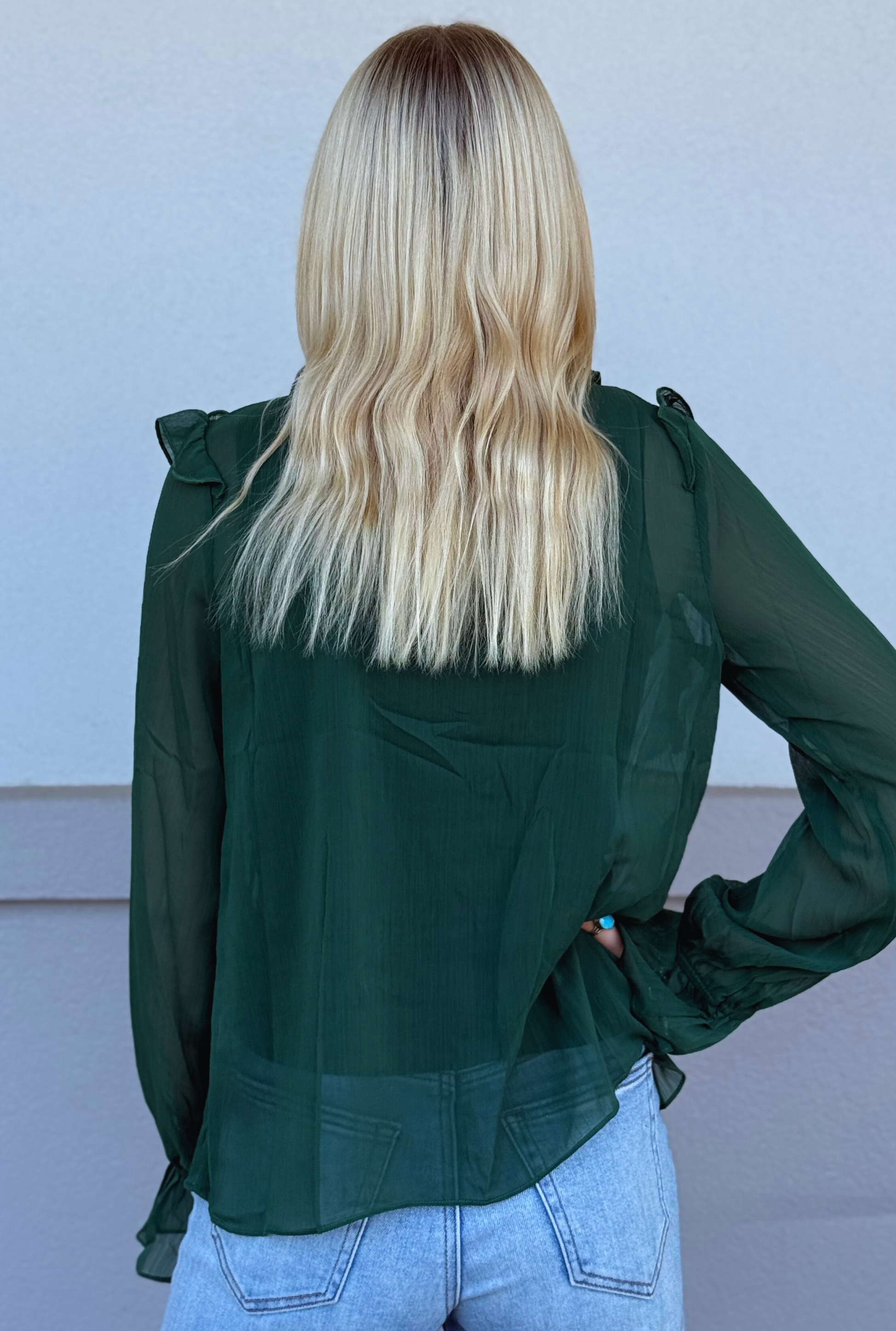 HUNTER GREEN LEXI SHEER TOP