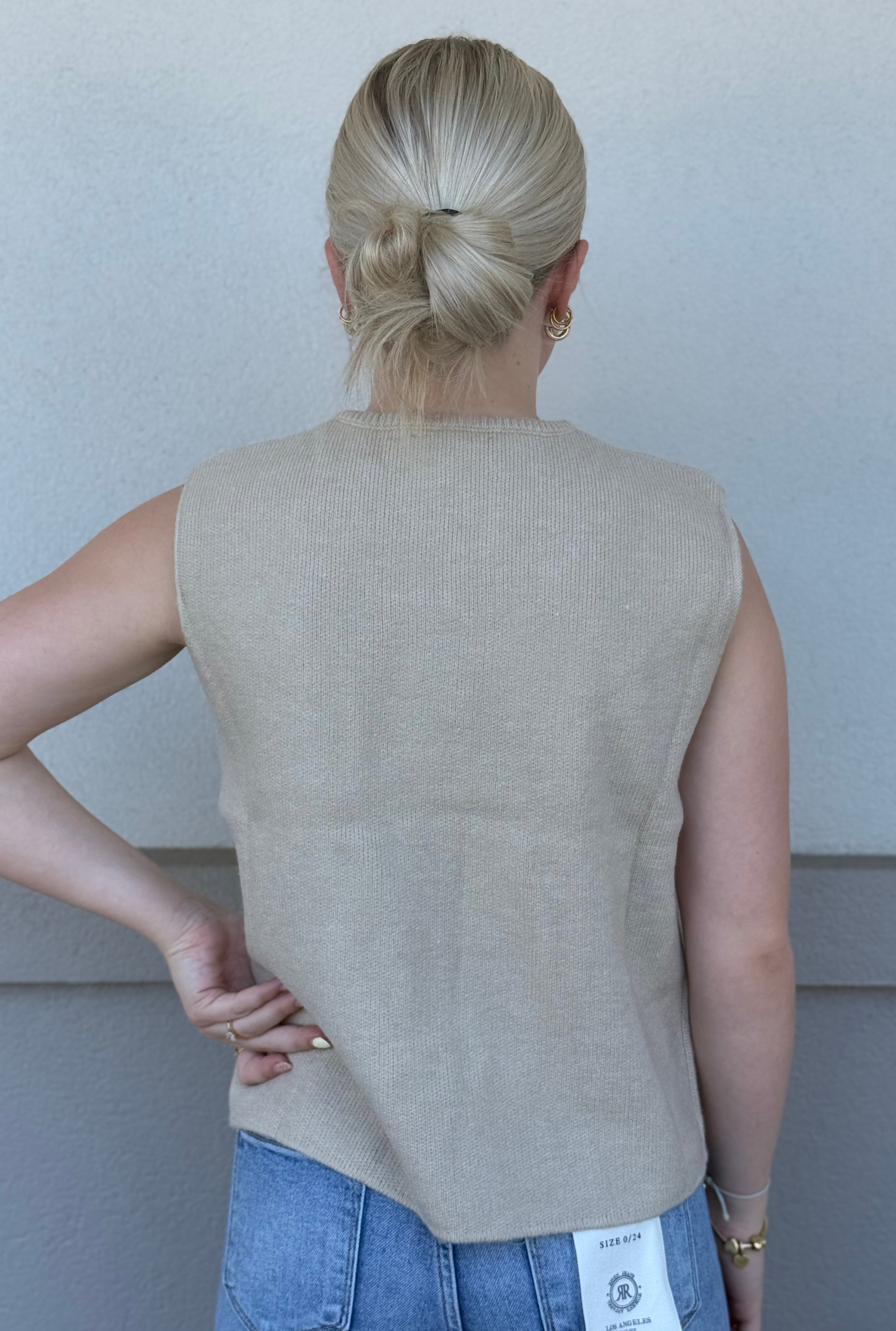 TAUPE ROUND NECK BUTTON UP SWEATER VEST