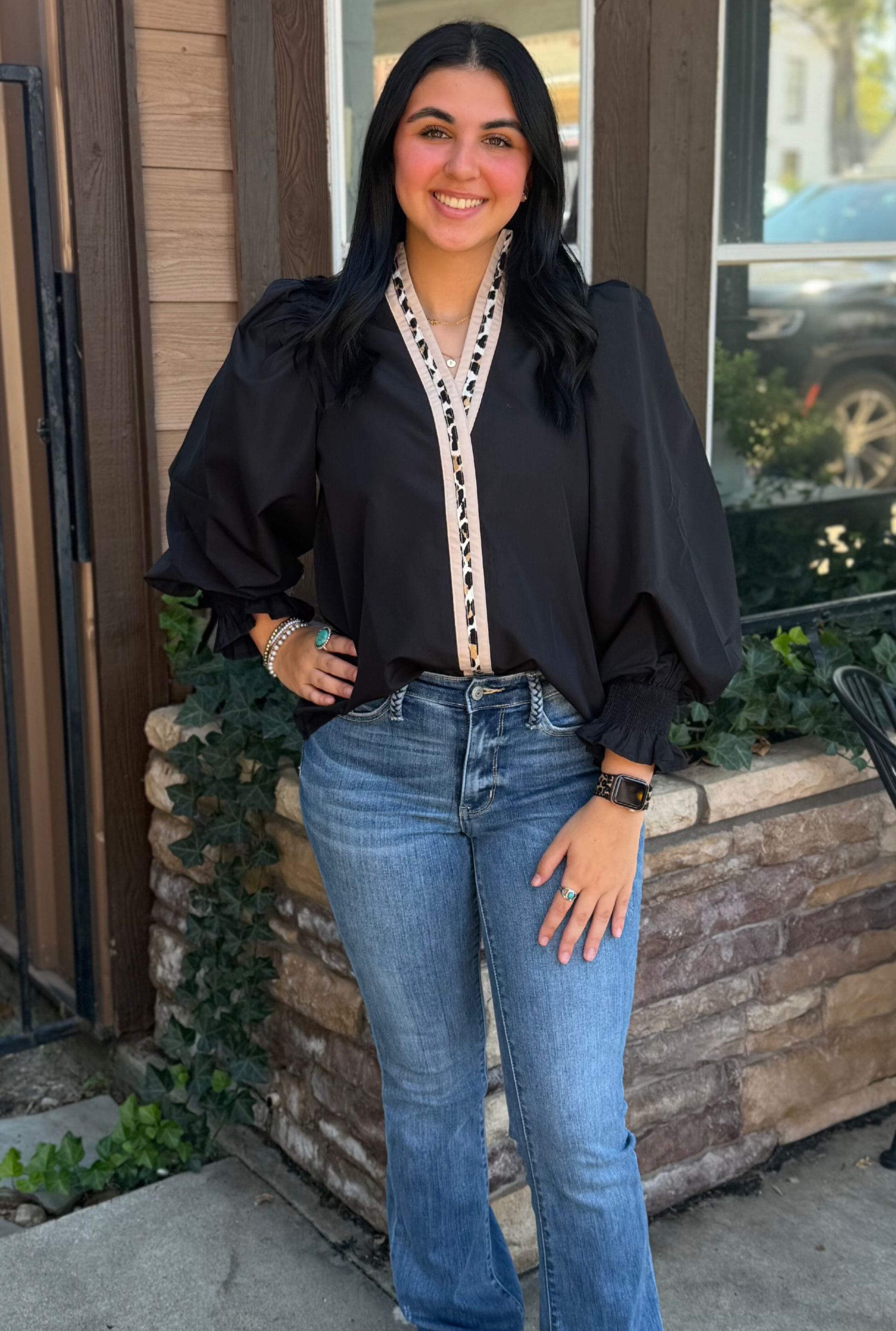 BLACK LEOPARD RACHEL TOP