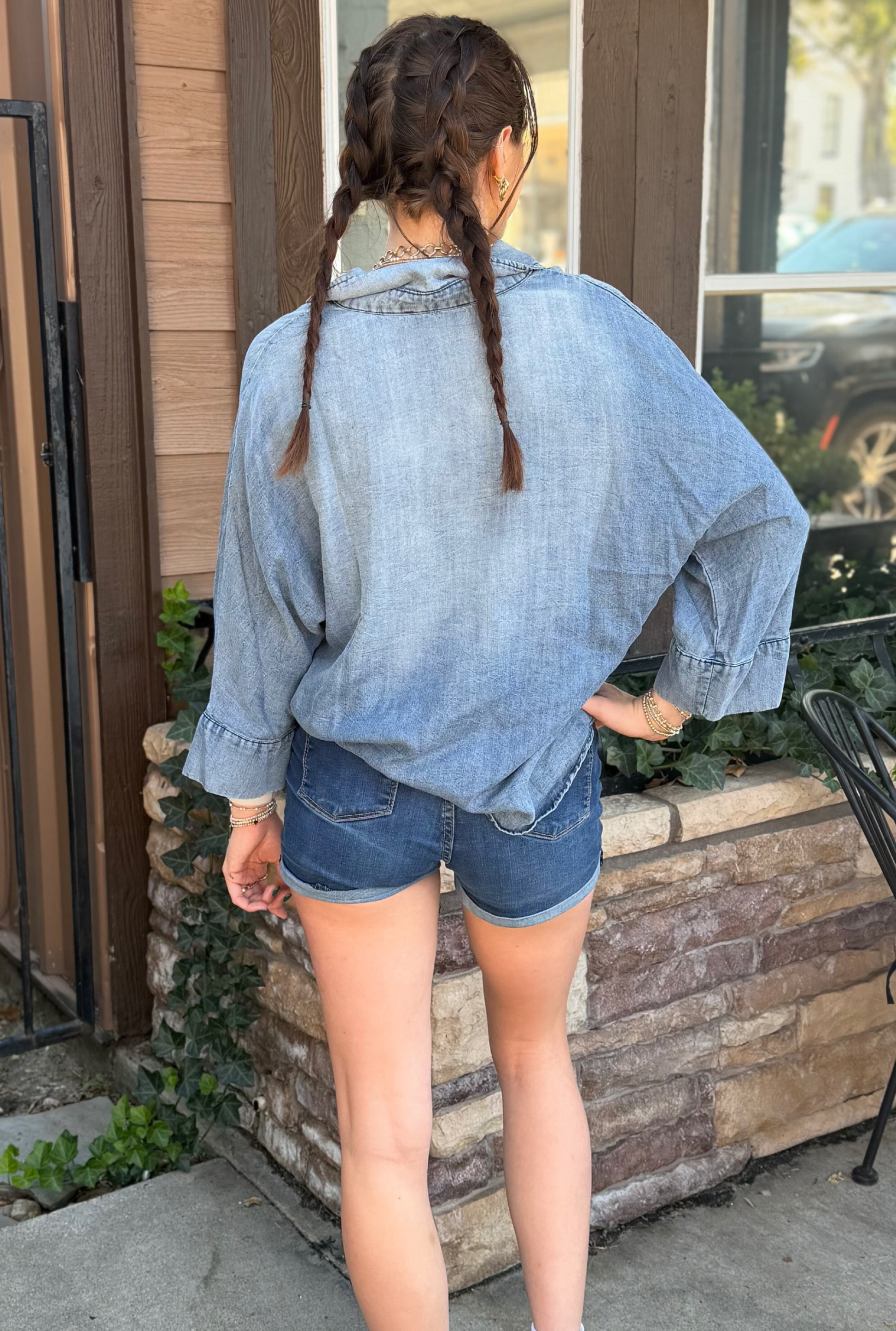 Pearl Embellished Chambray Top