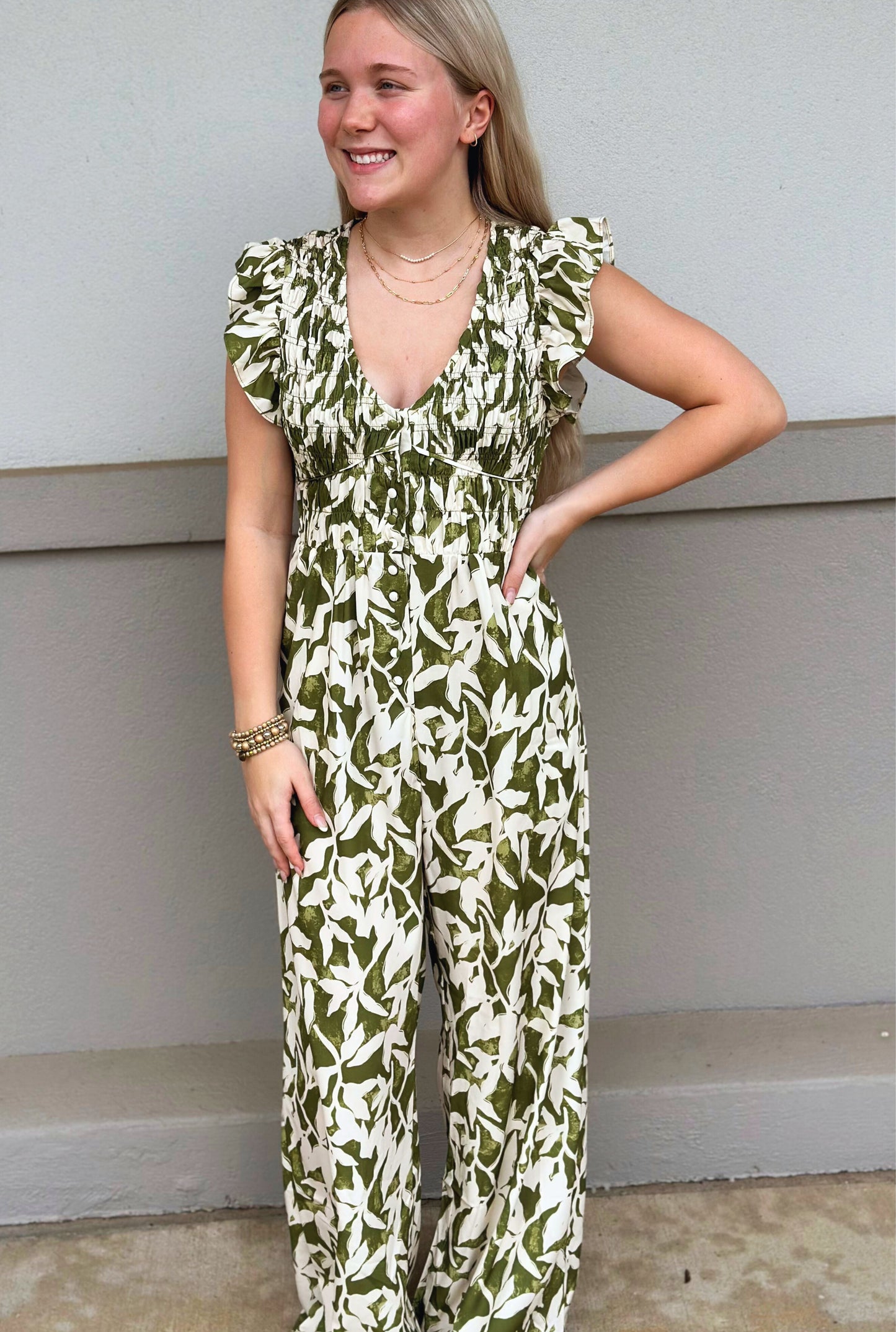 GREEN ABSTRACT JUMPSUIT