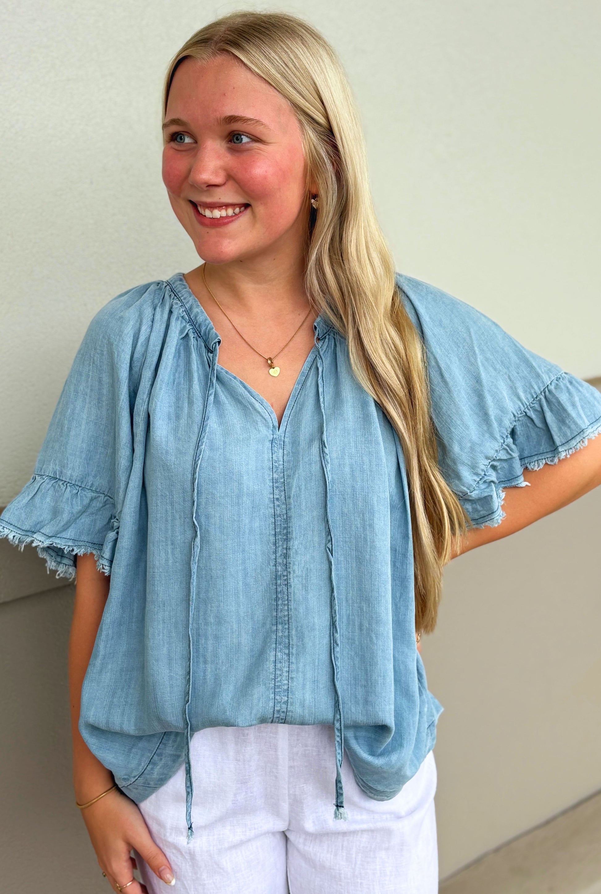 DENIM WING TOP