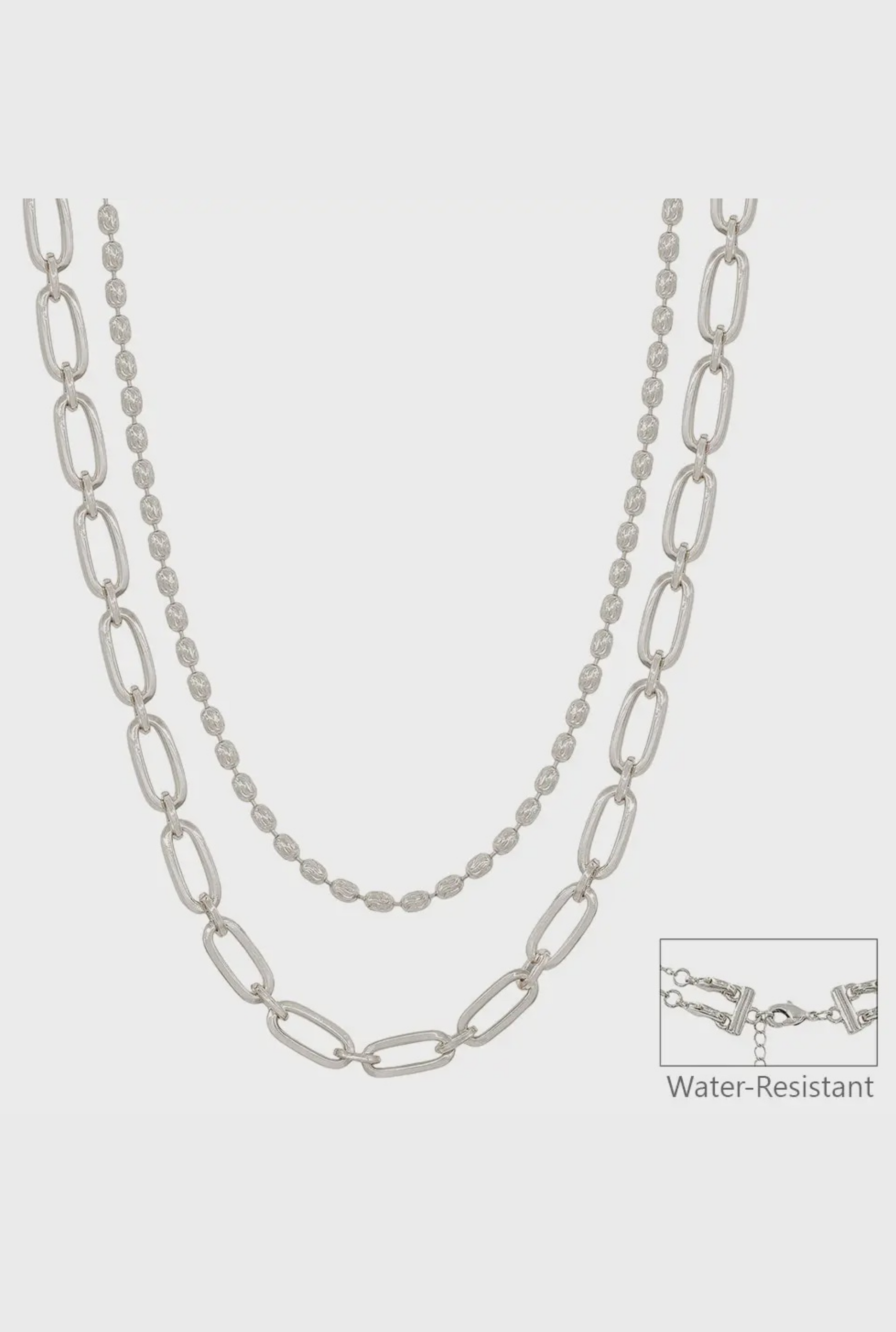Double Layered Oval and Flat Chain Necklace