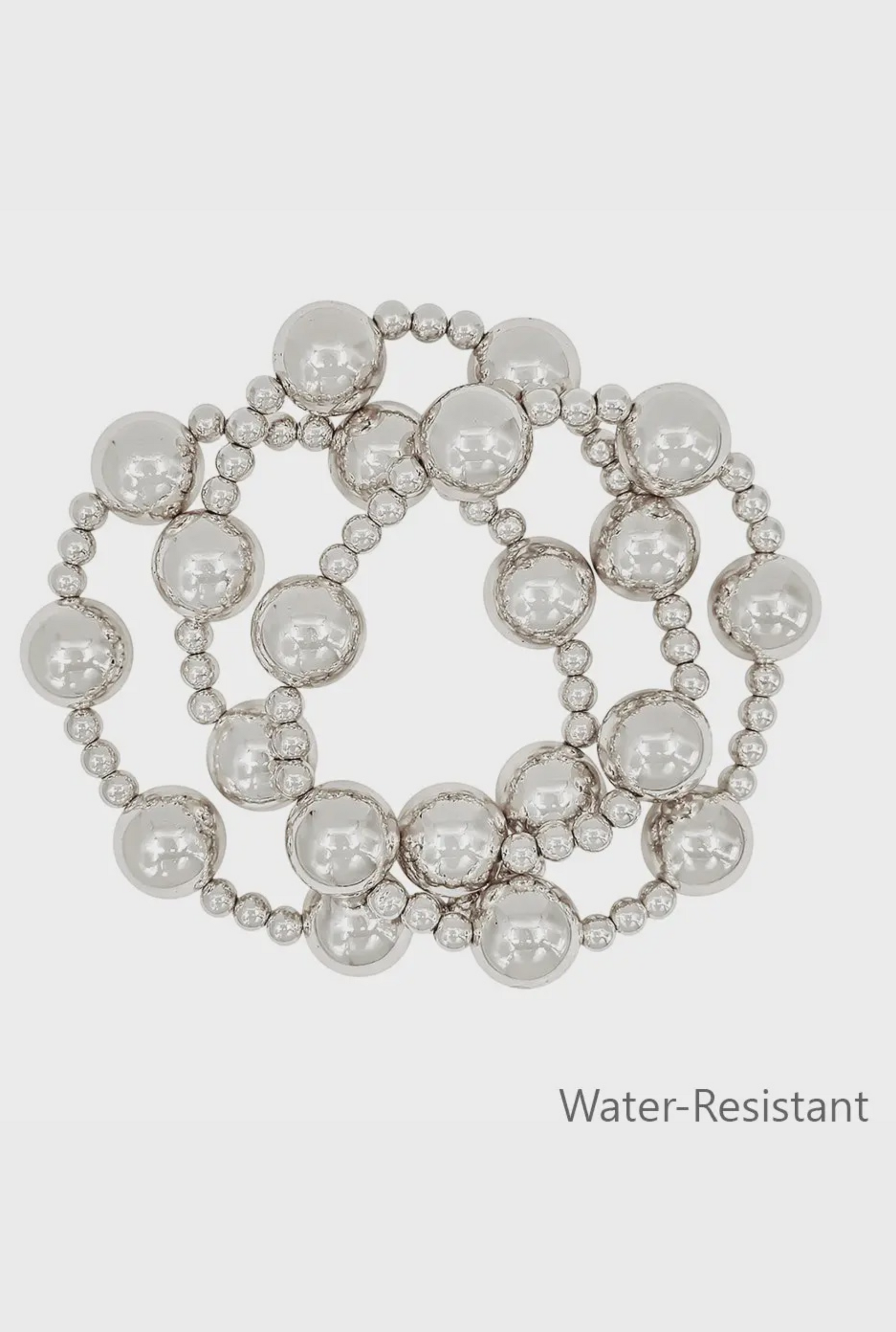 Set of 3 Silver 14mm Ball and 5mm Beaded Stretch Bracelets