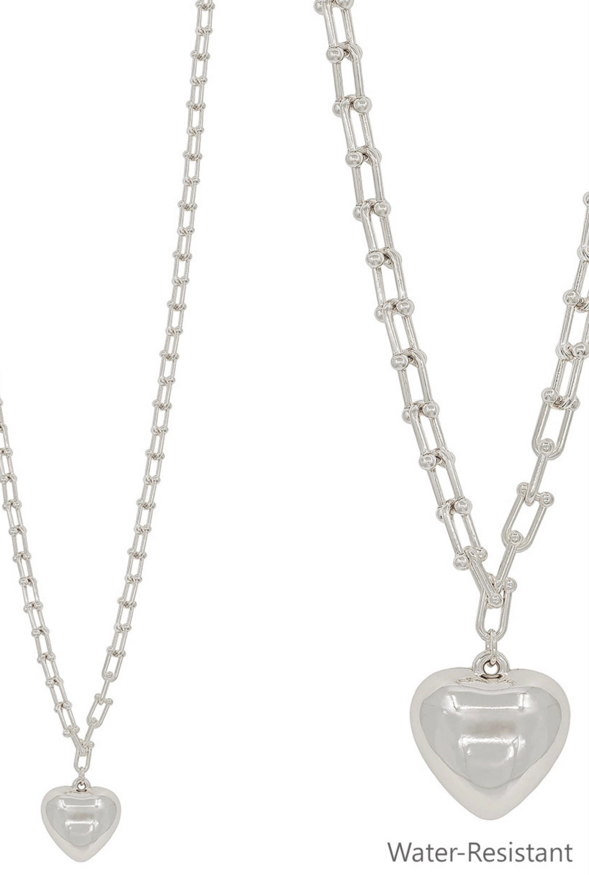 Water Resistant Silver Chain with Puffy Heart Drop