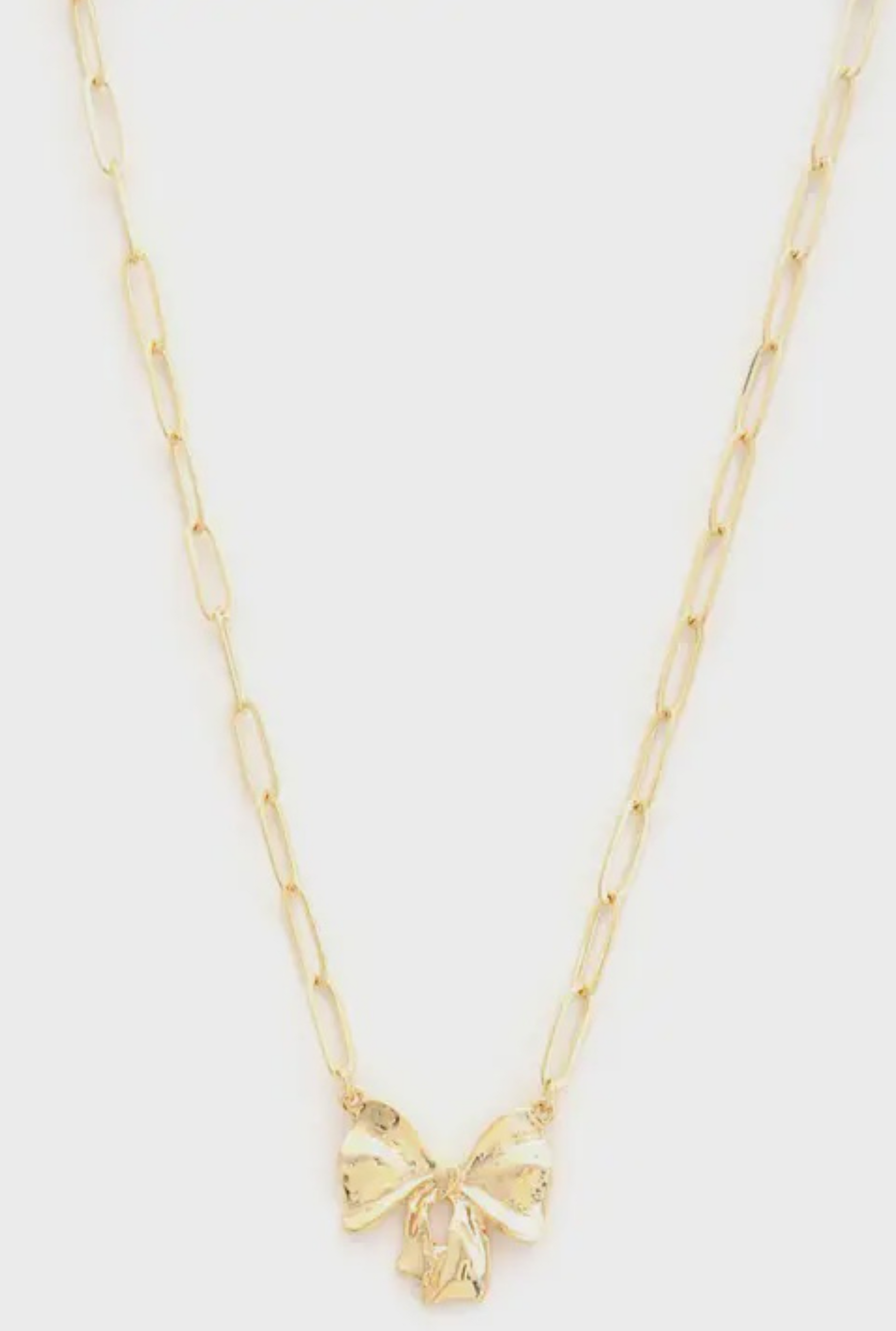 Metal Bow Charm Oval Link Necklace