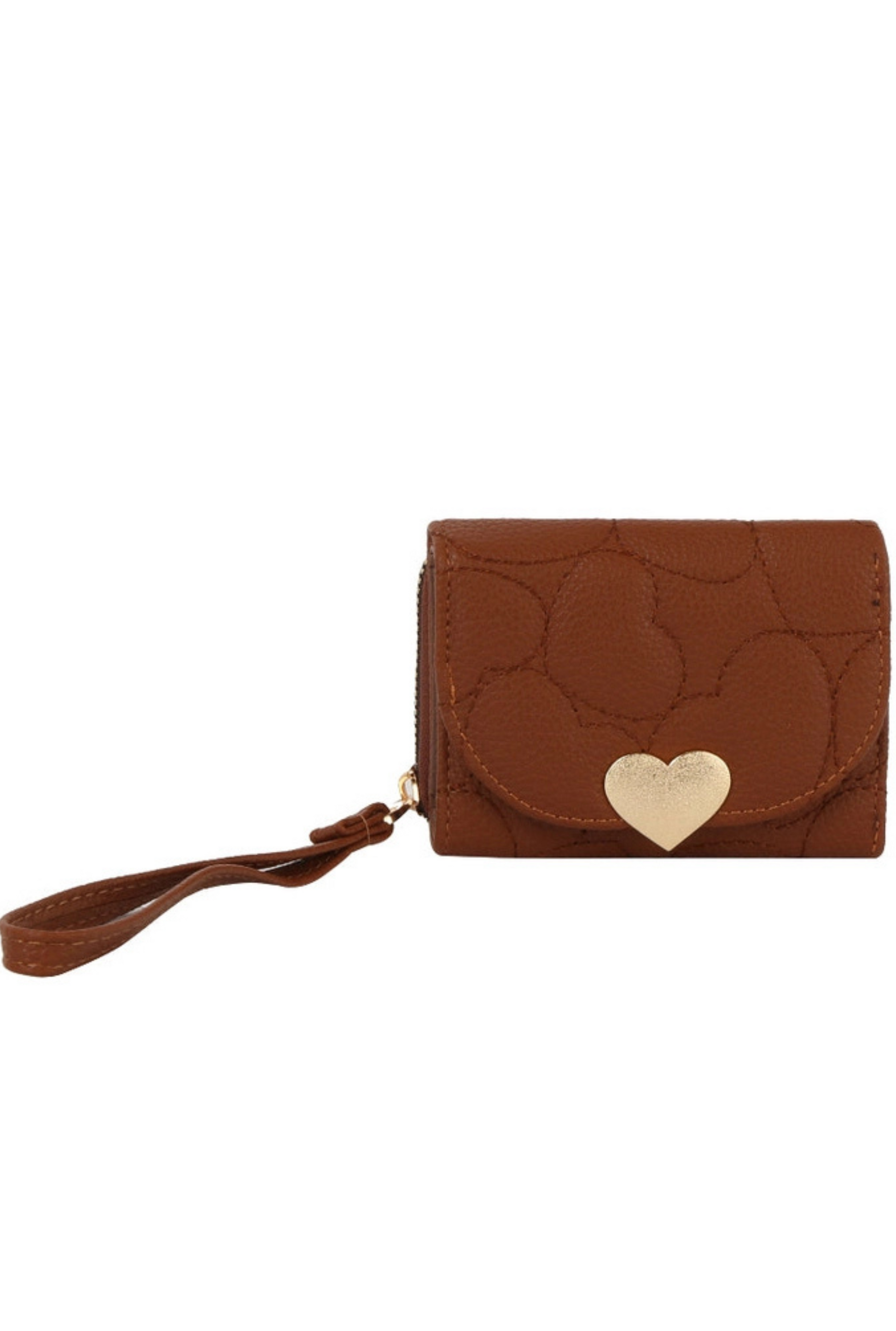 Heart Quilted Gold Heart Emblem Leather Wallet