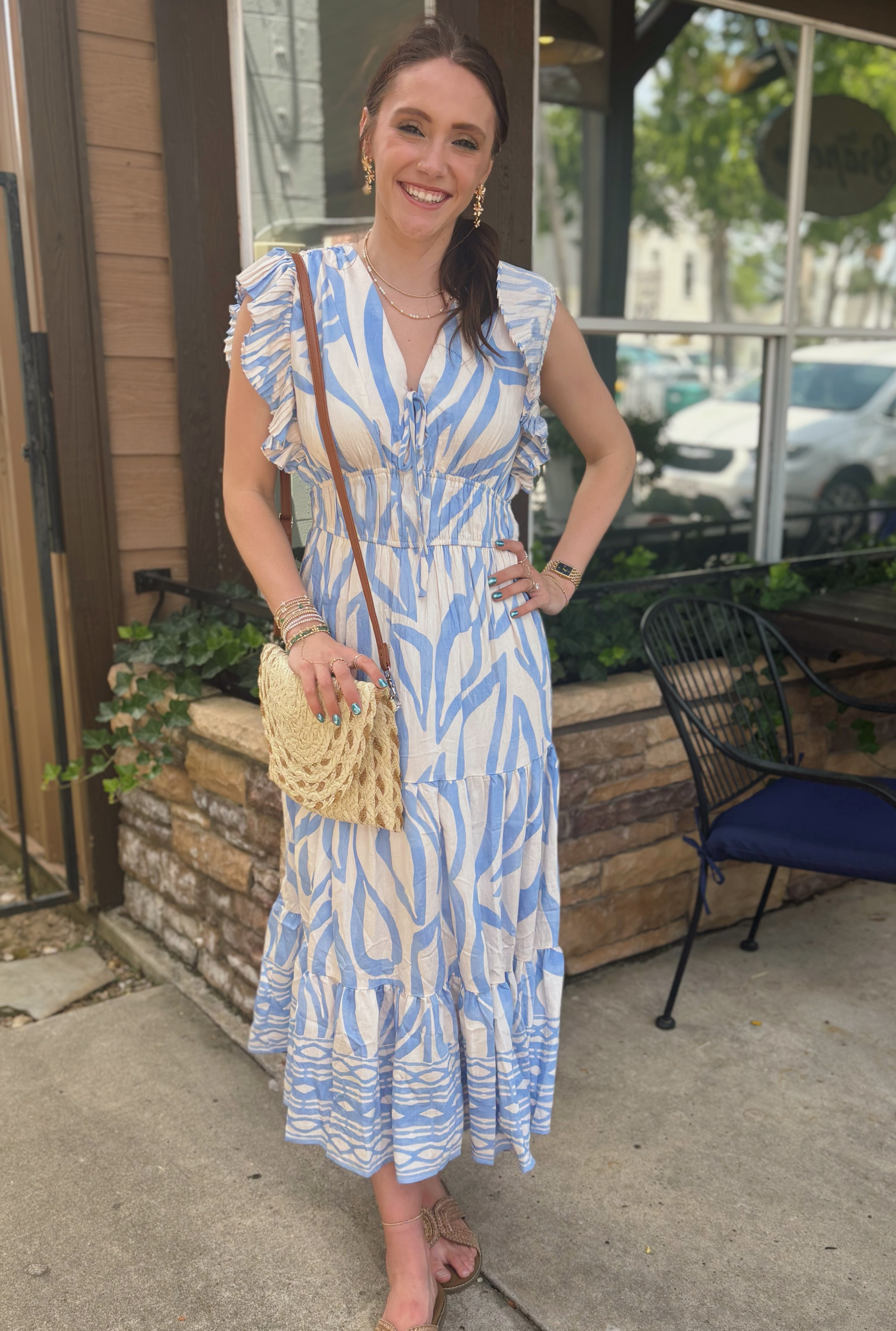 SKY BLUE TIERED MIDI DRESS