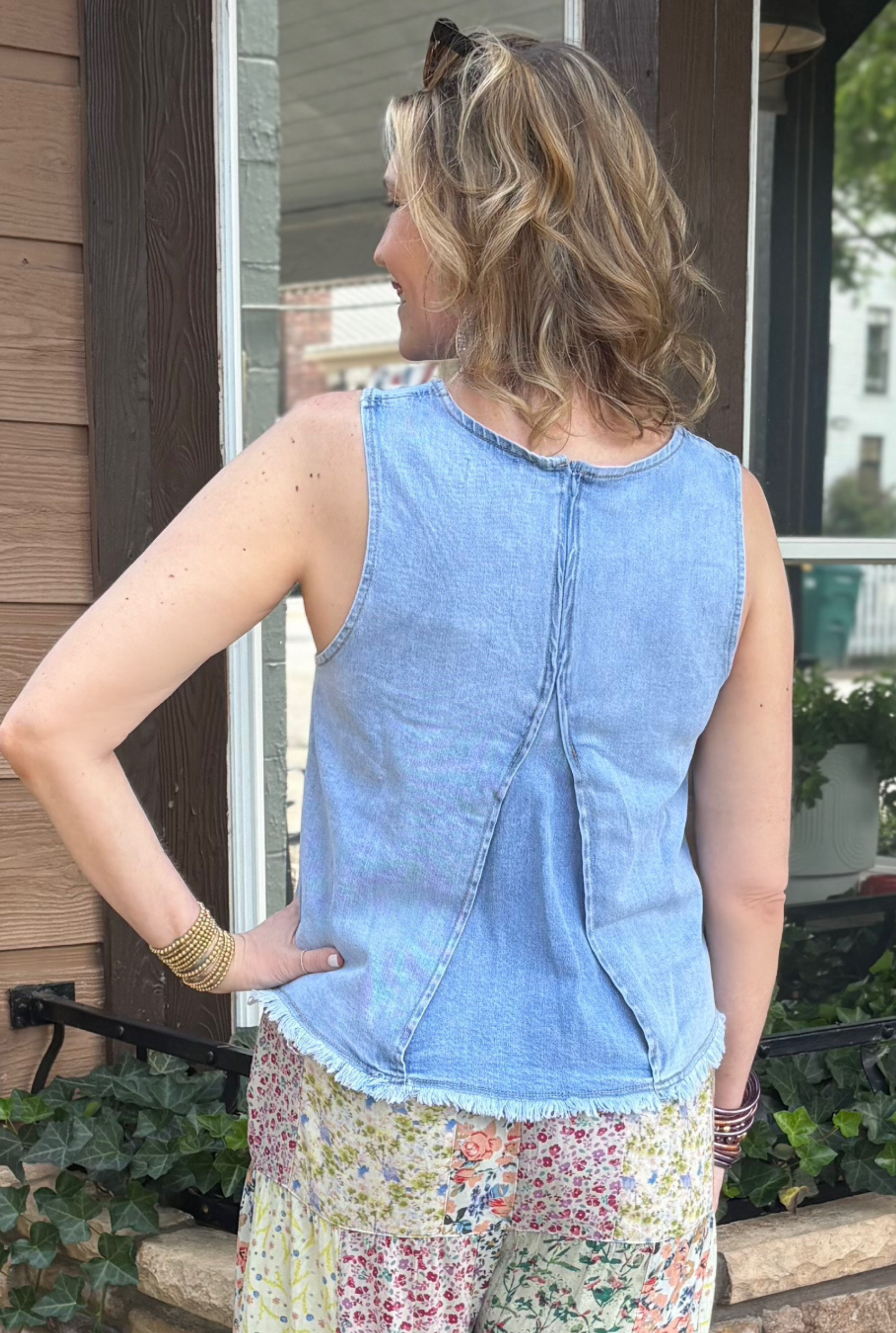 BLUE DENIM FLARE TOP