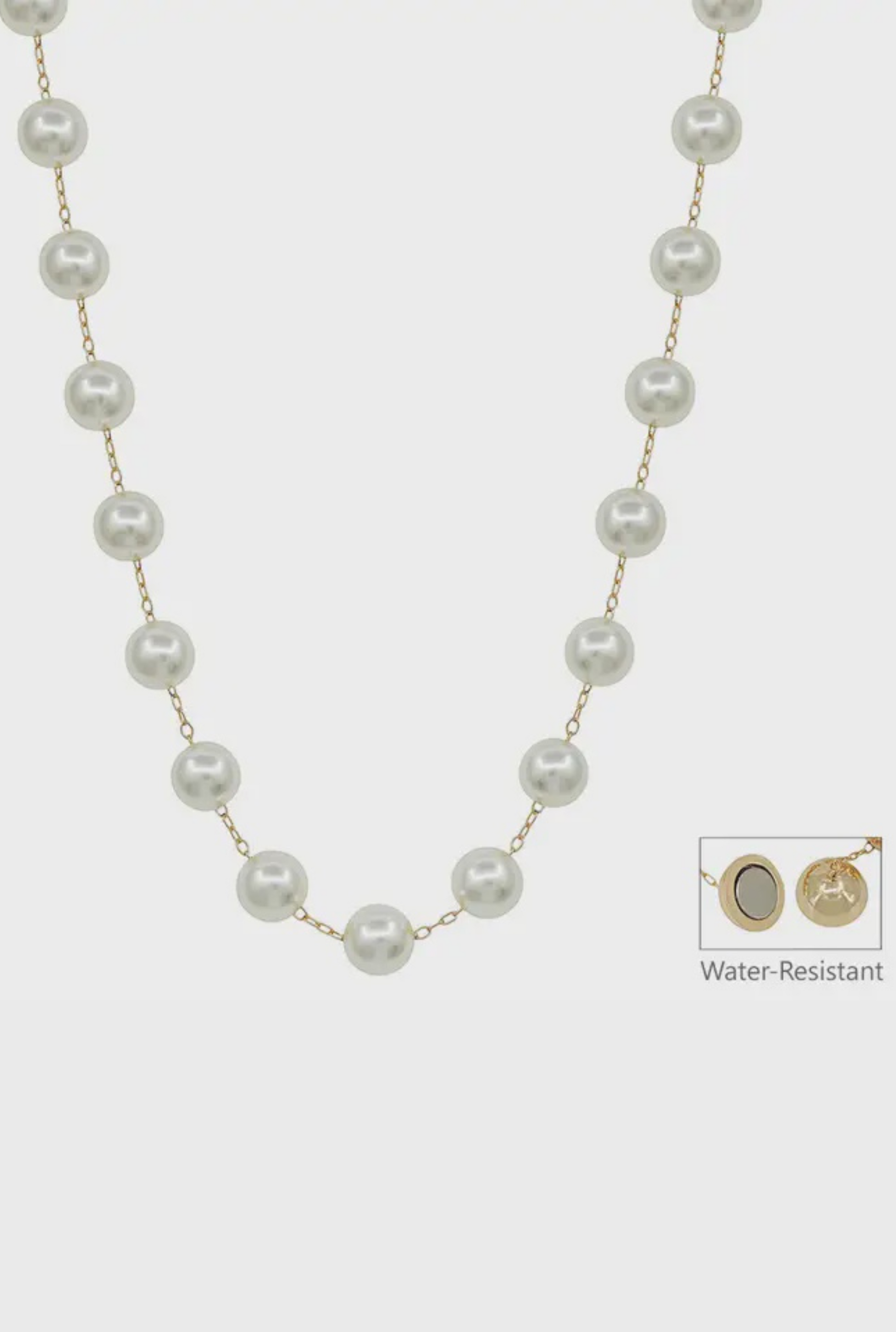 Water Resistant 12mm Pearl with Gold Chain 18" Necklace