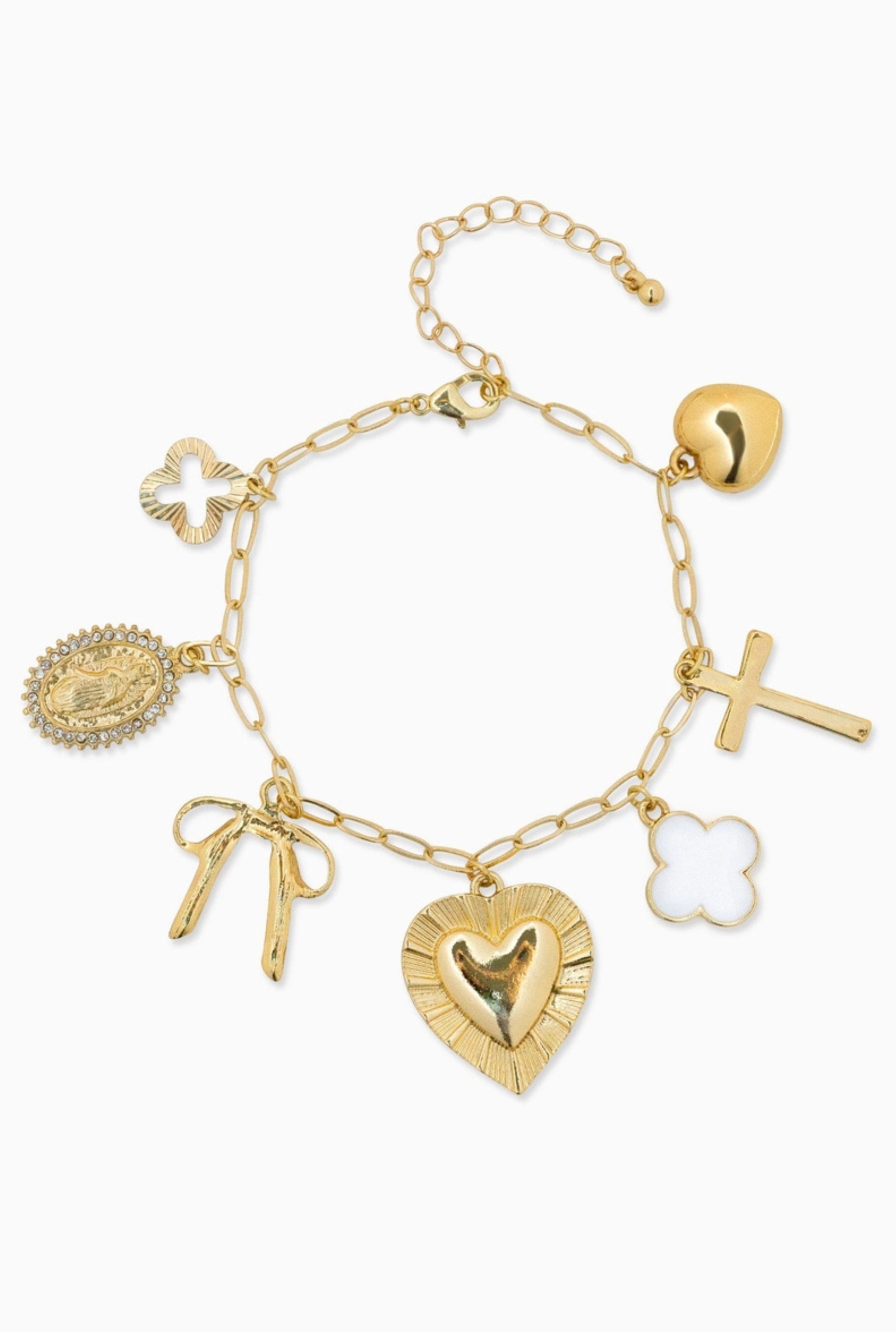 Heart Multi Gold Chunky Charm Bracelet