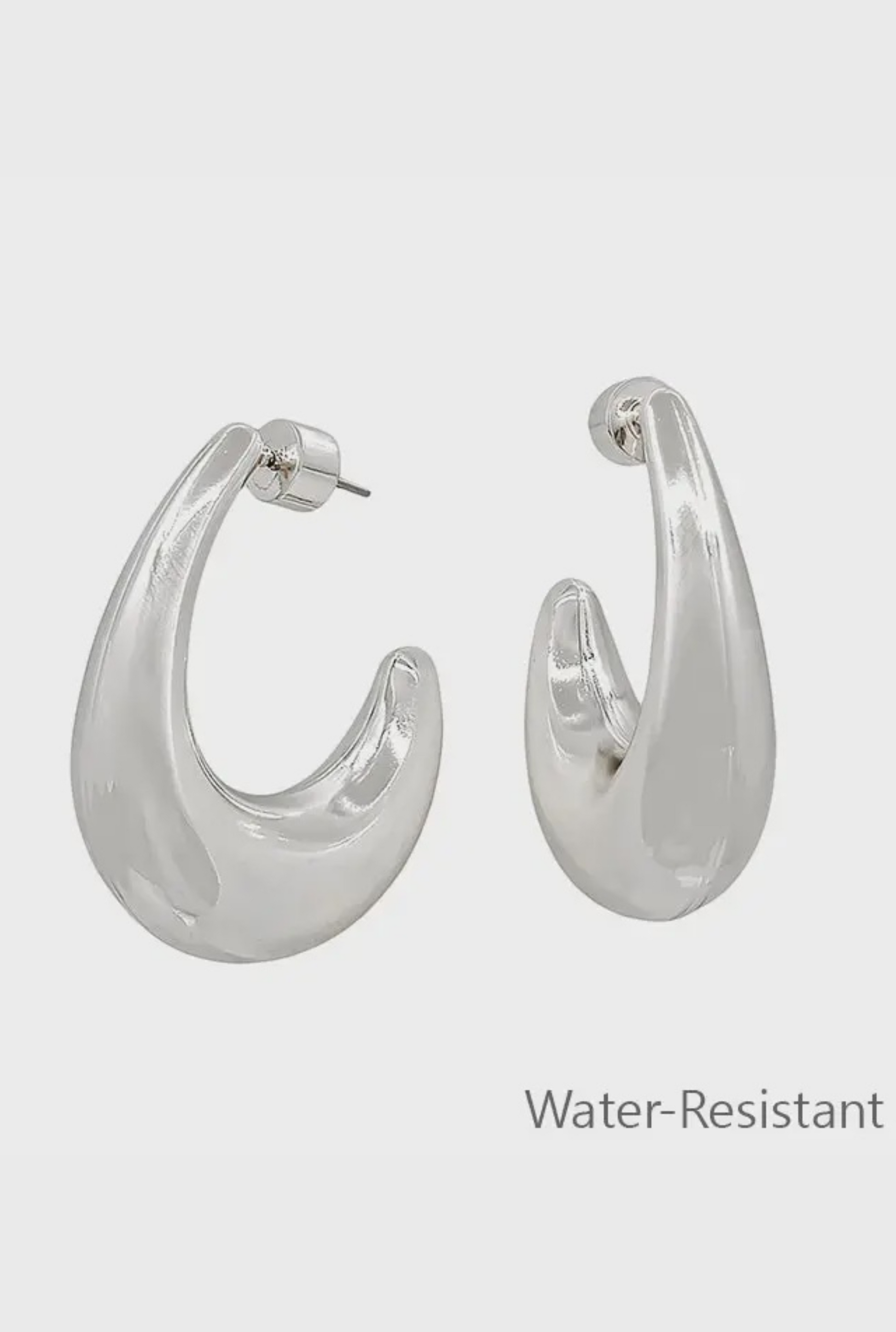 Water Resistant Silver Thick Teardrop Earring