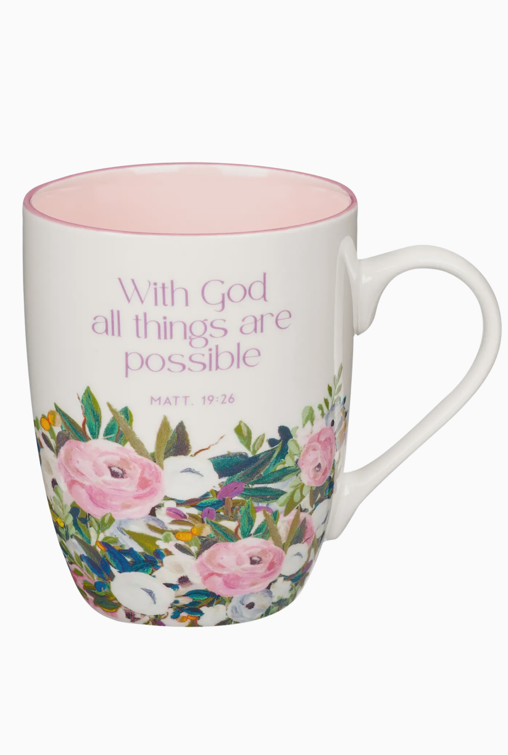 Mug Multi Floral Purple with God Matt. 19:26