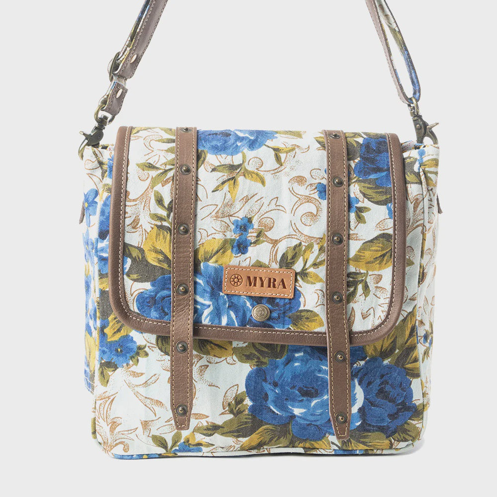 Mesa Morning Glories Messenger Bag In Blue and Off White