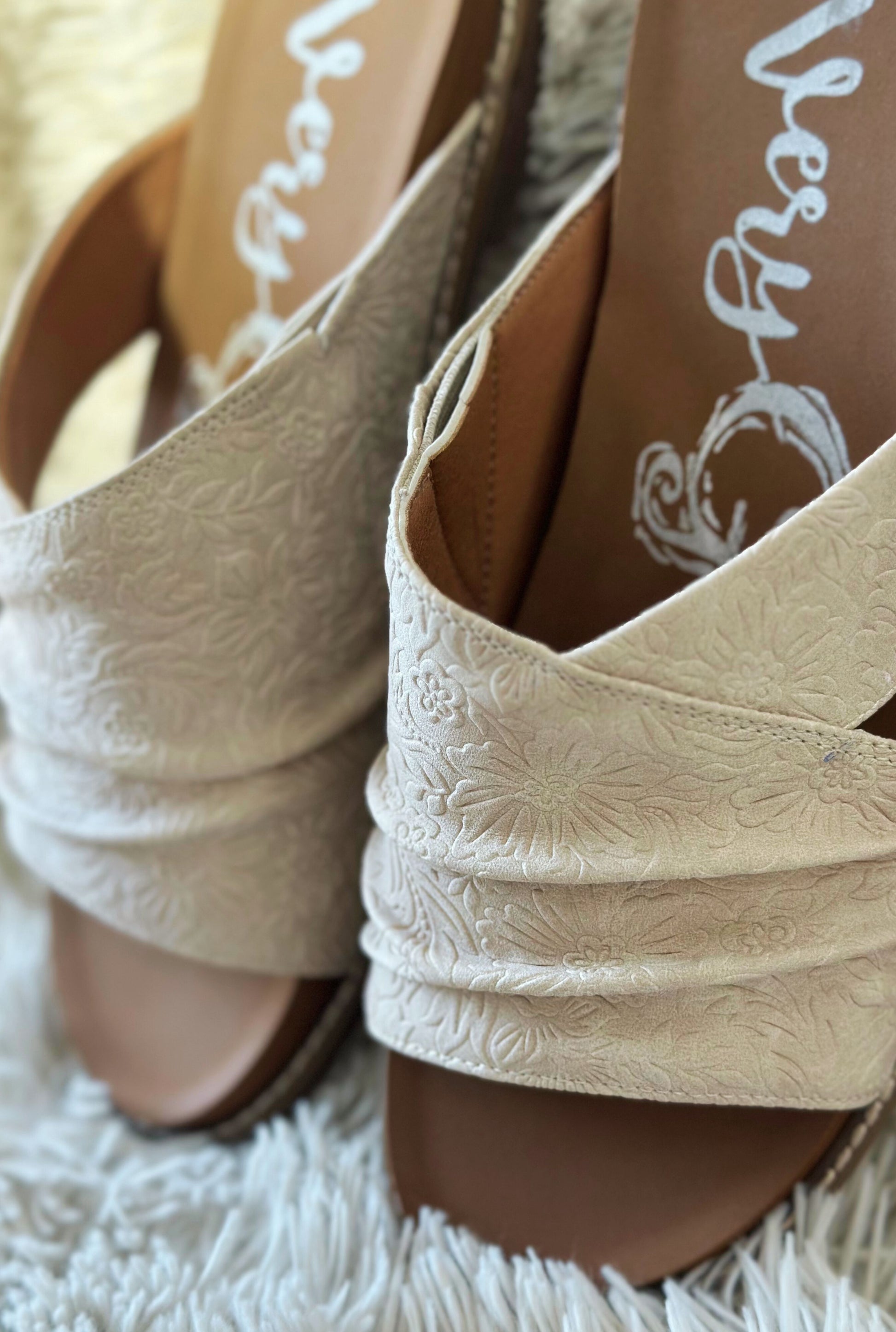 CREAM JOLENE TOOLED SANDAL