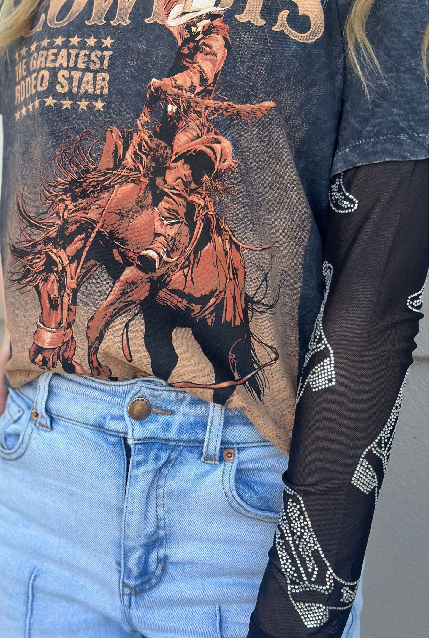 BLACK RHINESTONE COWGIRL TOP