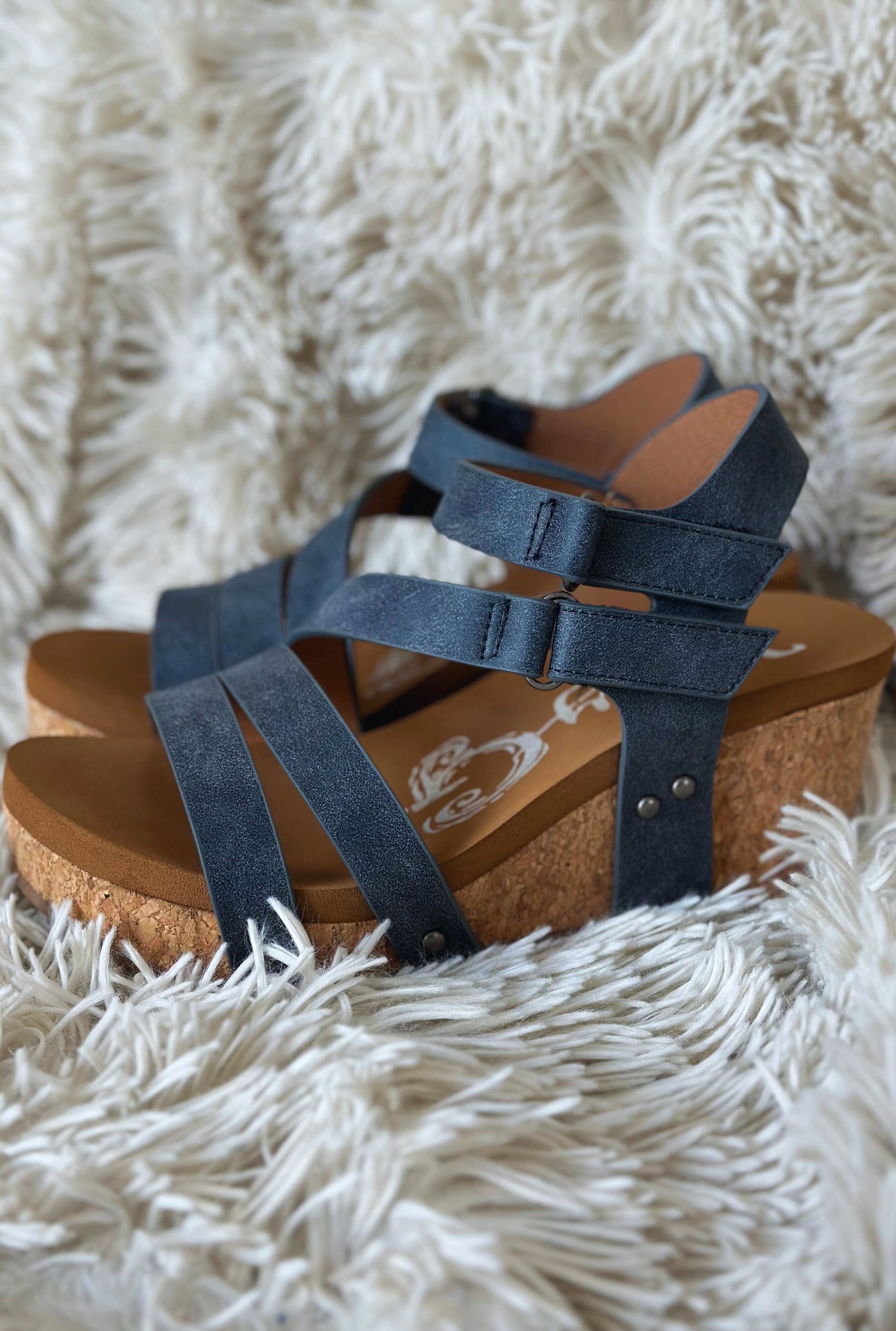 NAVY HARIETT WEDGES