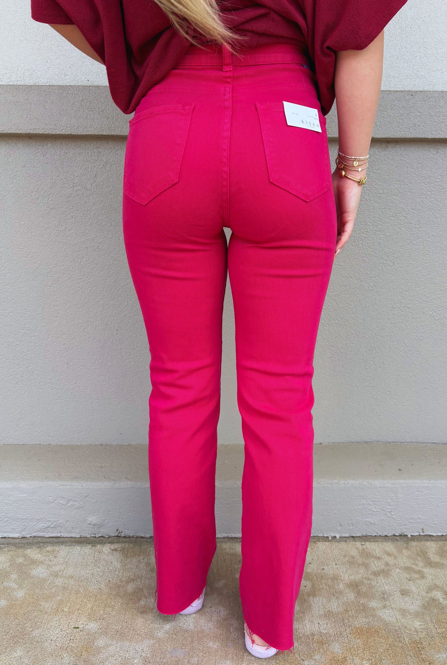 HIGH RISE TUMMY CONTROL RAW HEM WITH SIDE SLIT STRAIGHT JEANS