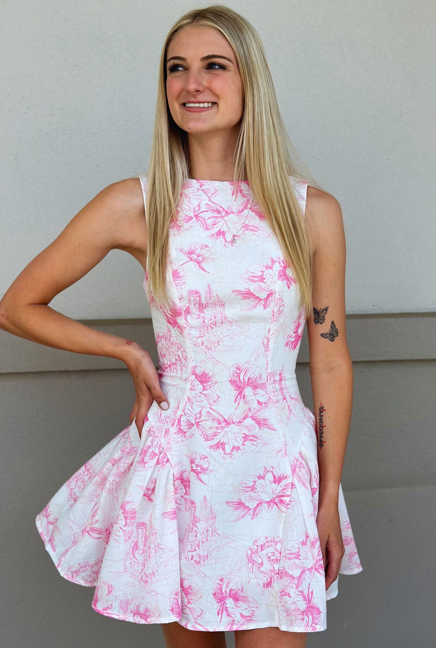 PINK FLARE FLORAL DRESS