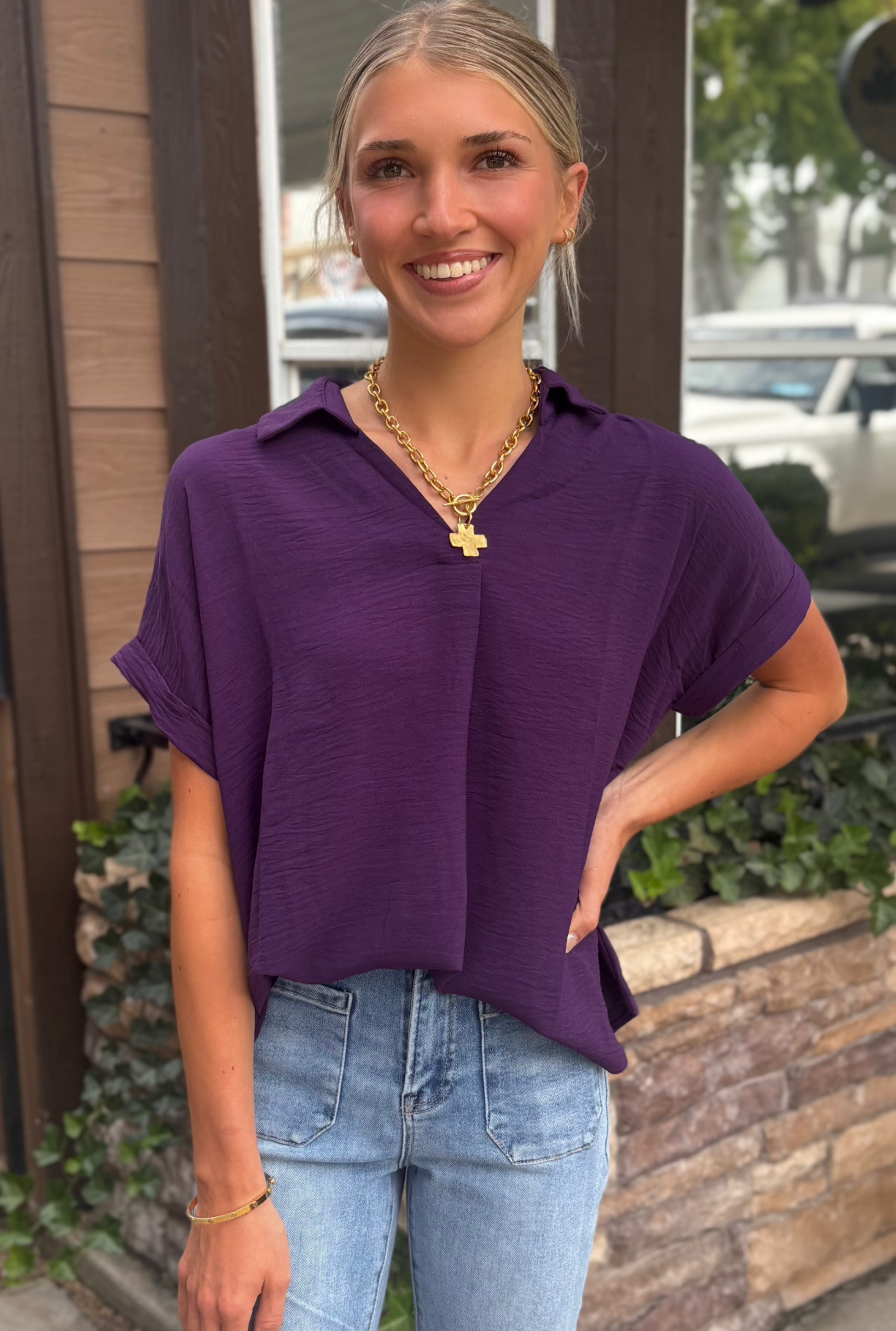 PURPLE STAPLE TOP