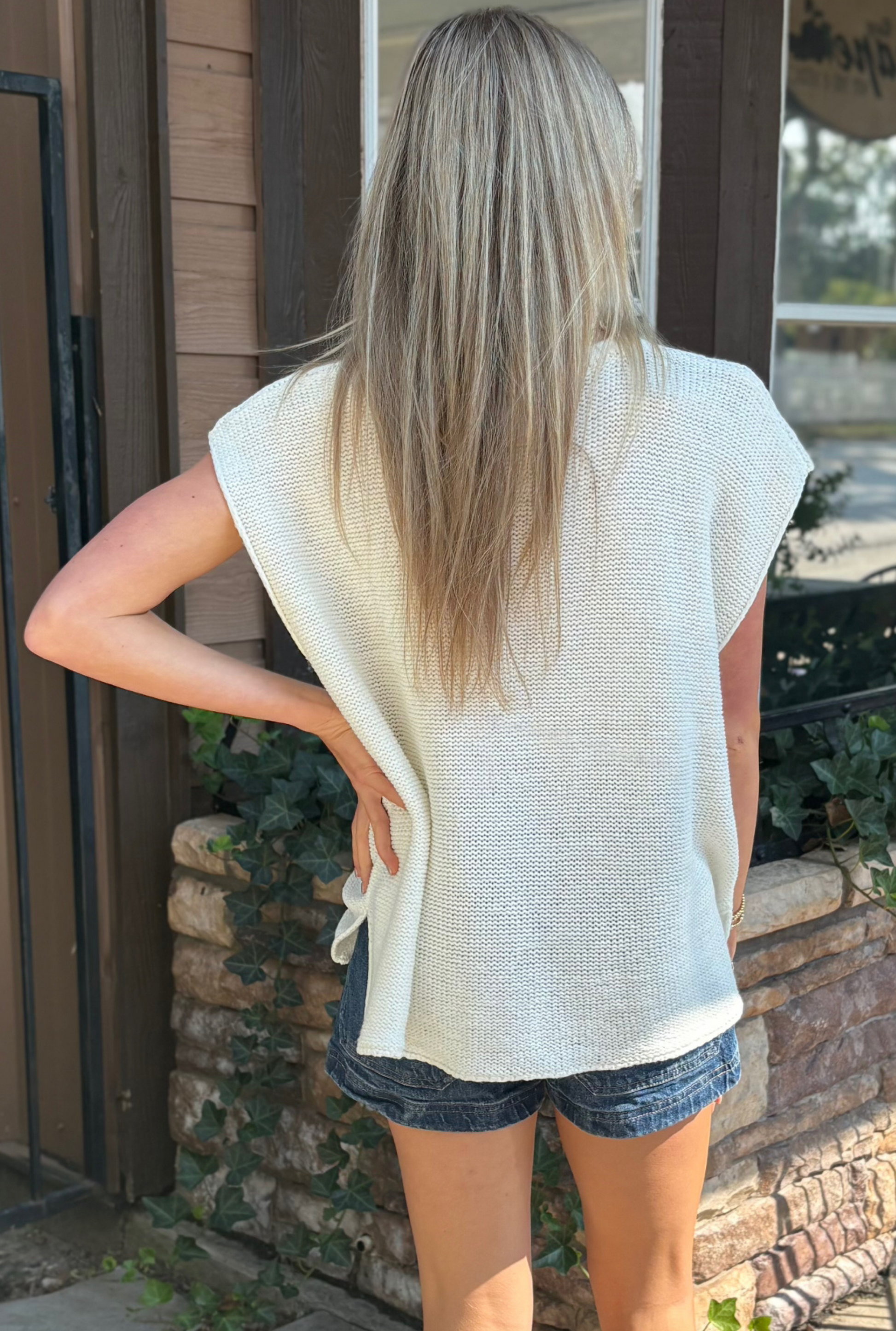 IVORY OVERSIZED CREW NECK SWEATER VEST