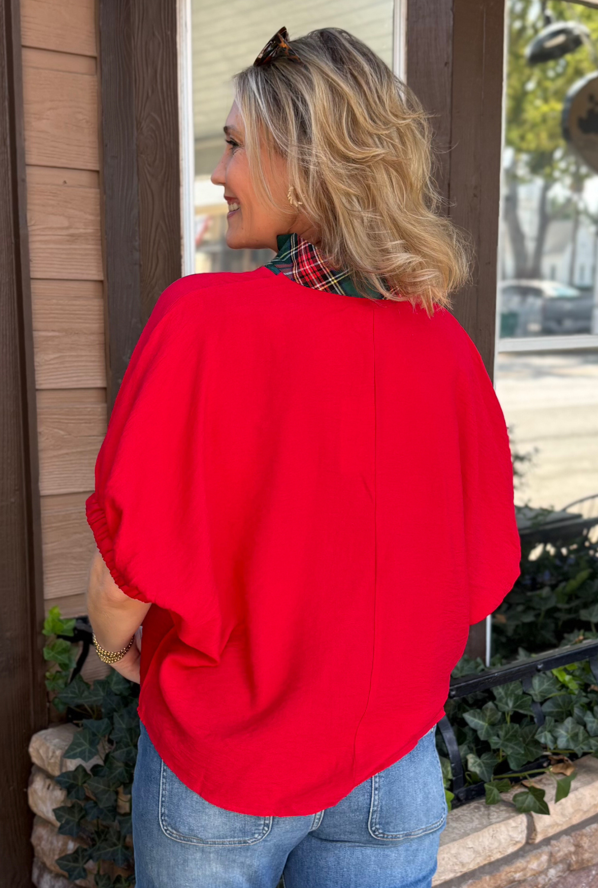 RED ROXY PLAID TOP