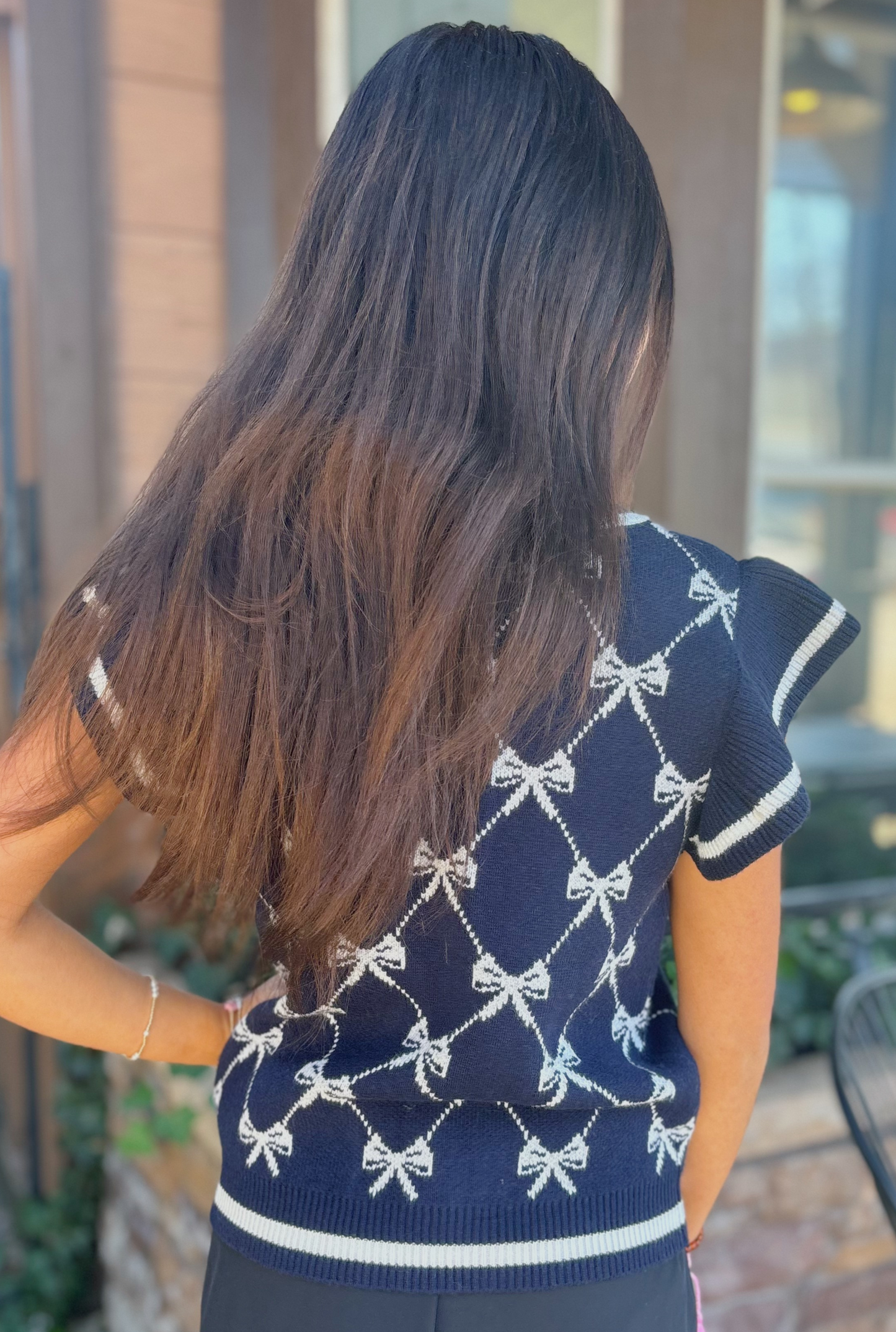 NAVY PERFECT BOW SWEATER TOP