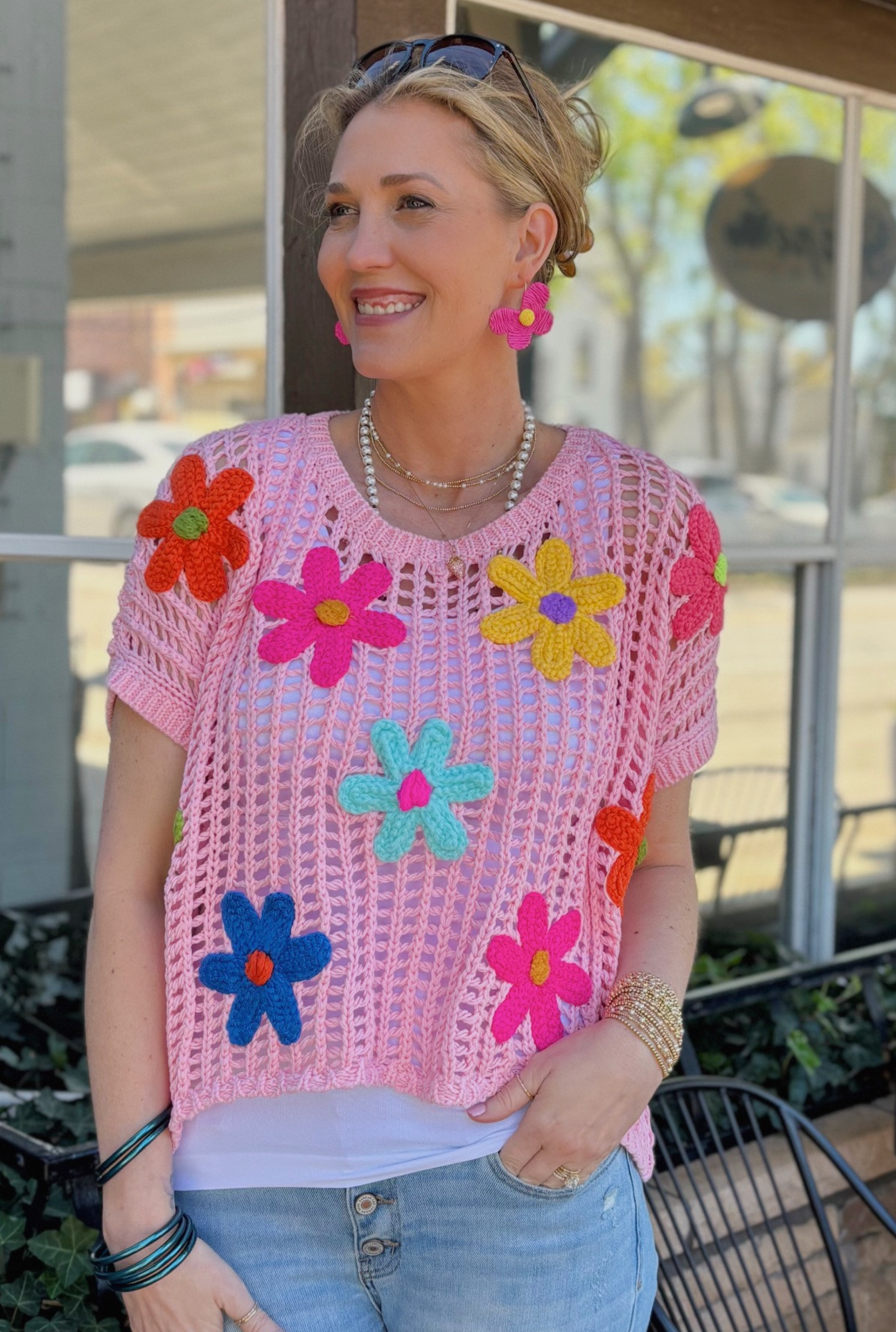 PINK CROCHET FLOWER TOP