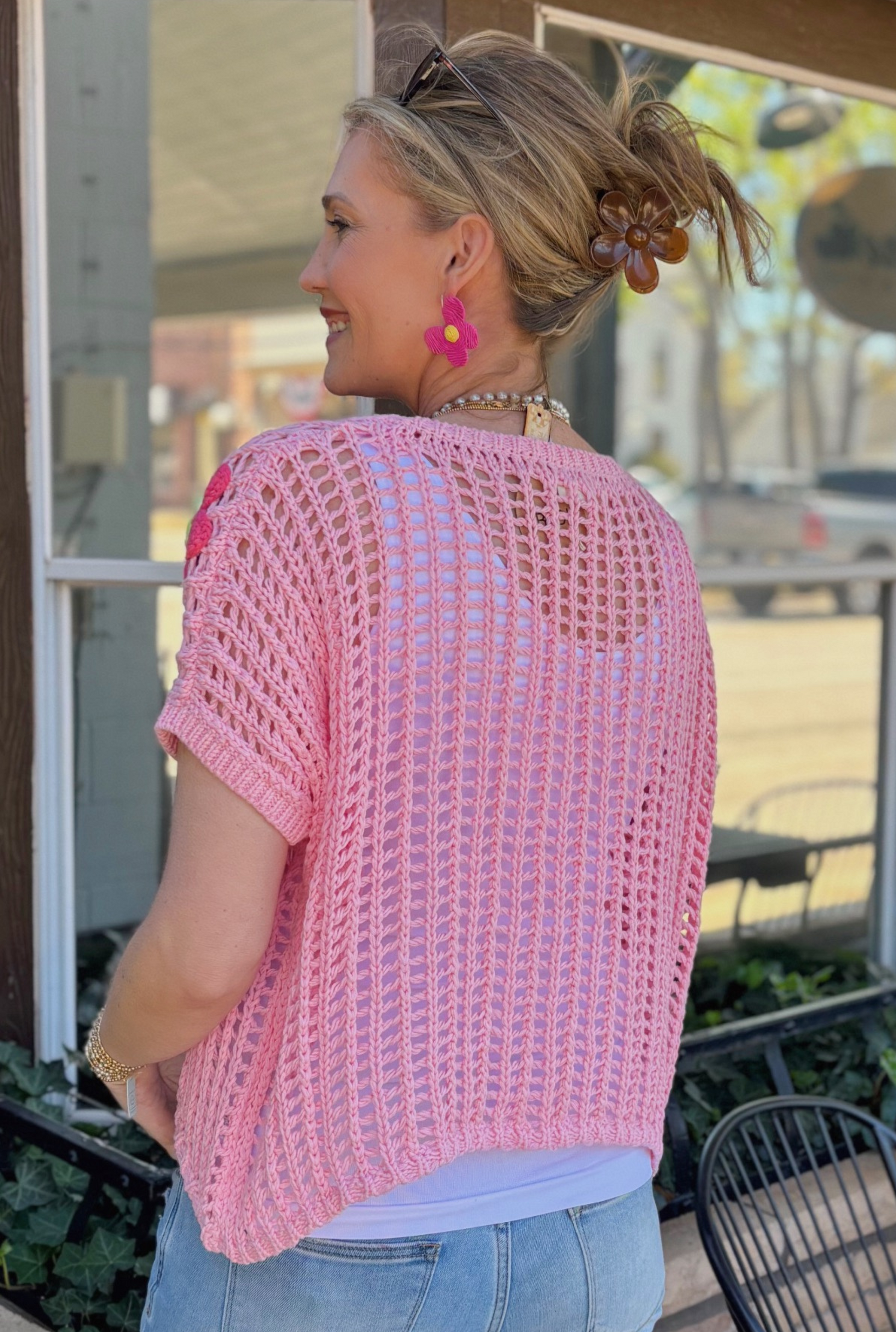 PINK CROCHET FLOWER TOP