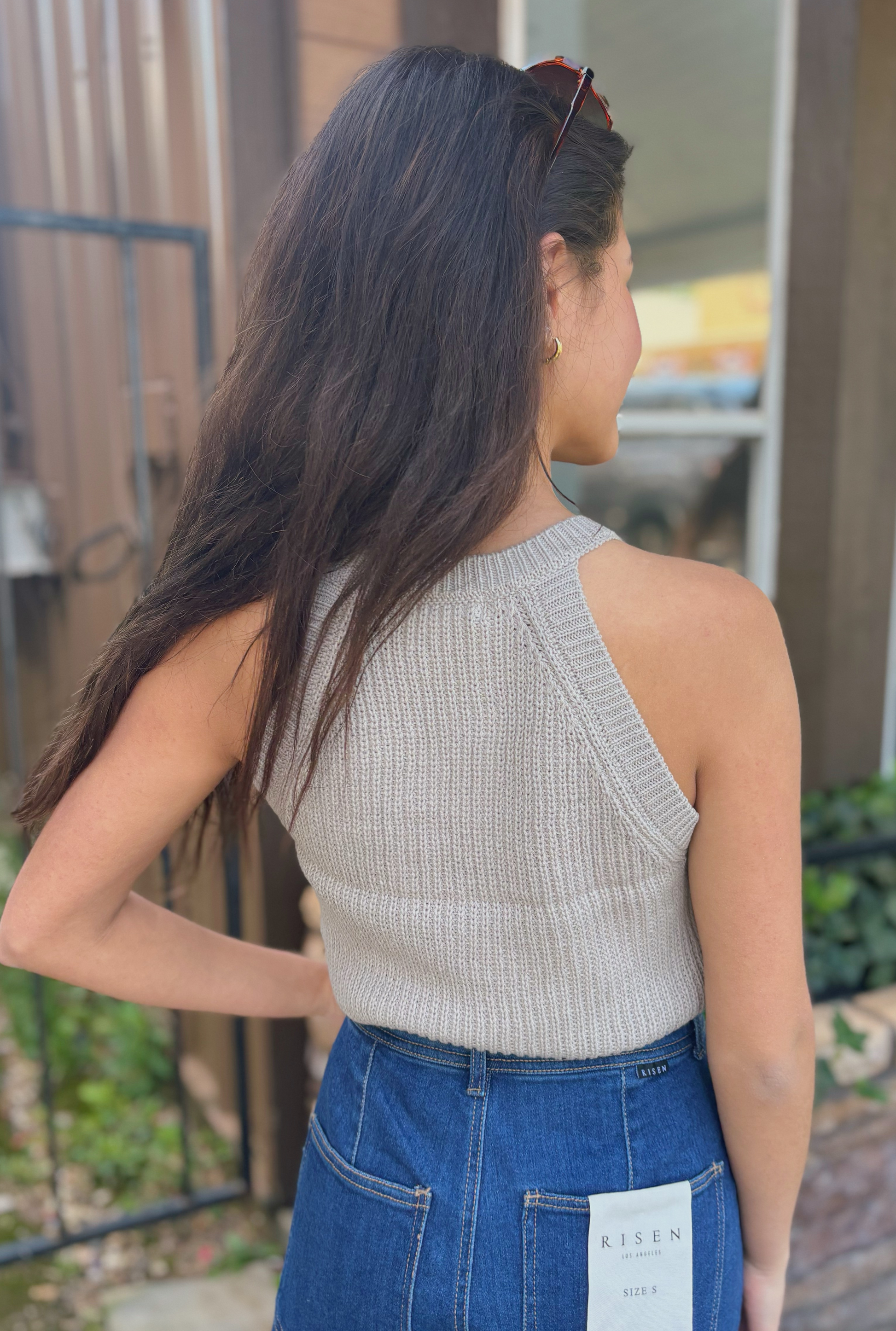 GREY HALTER NECK SWEATER TOP