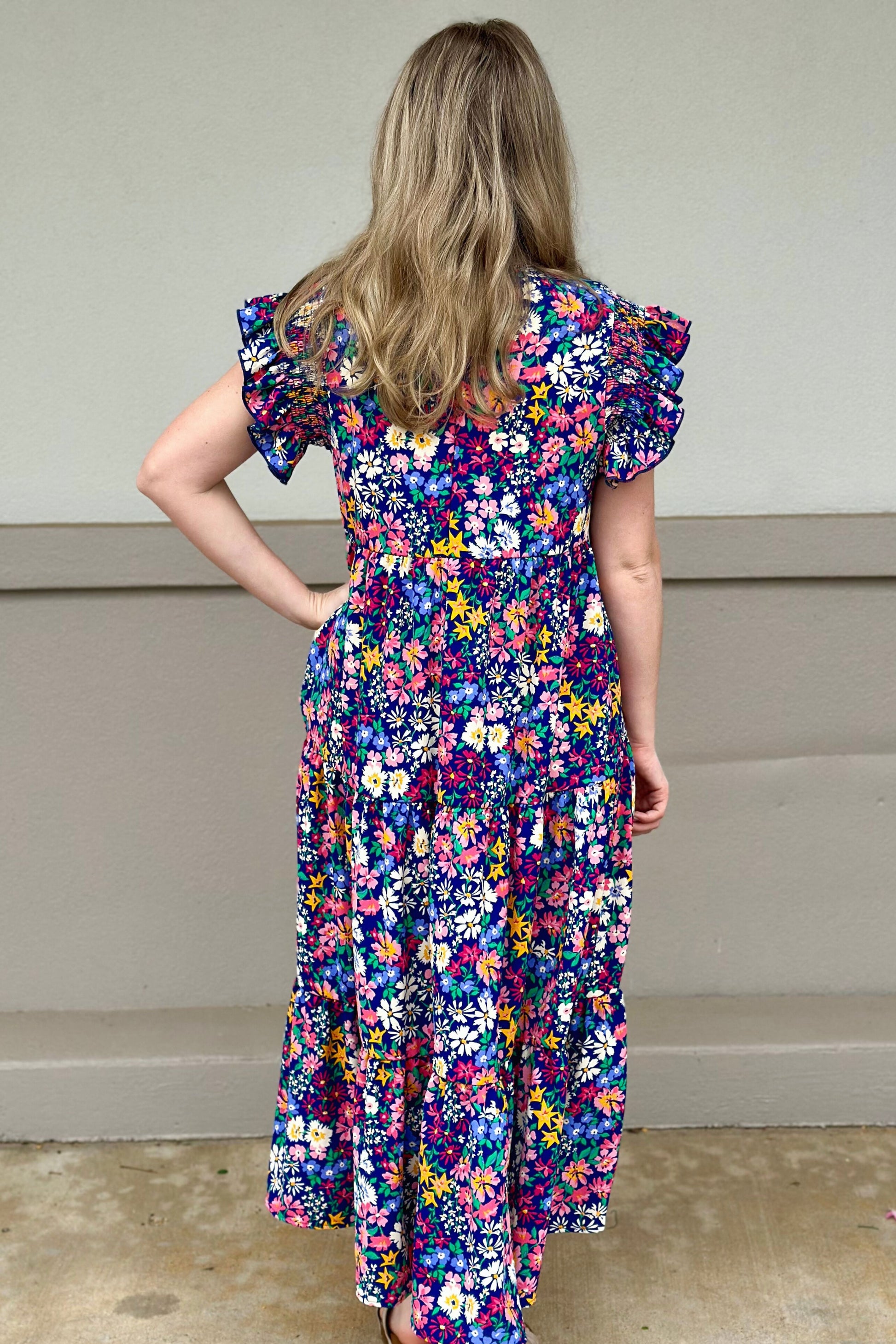 NAVY PICKING FLOWERS DRESS