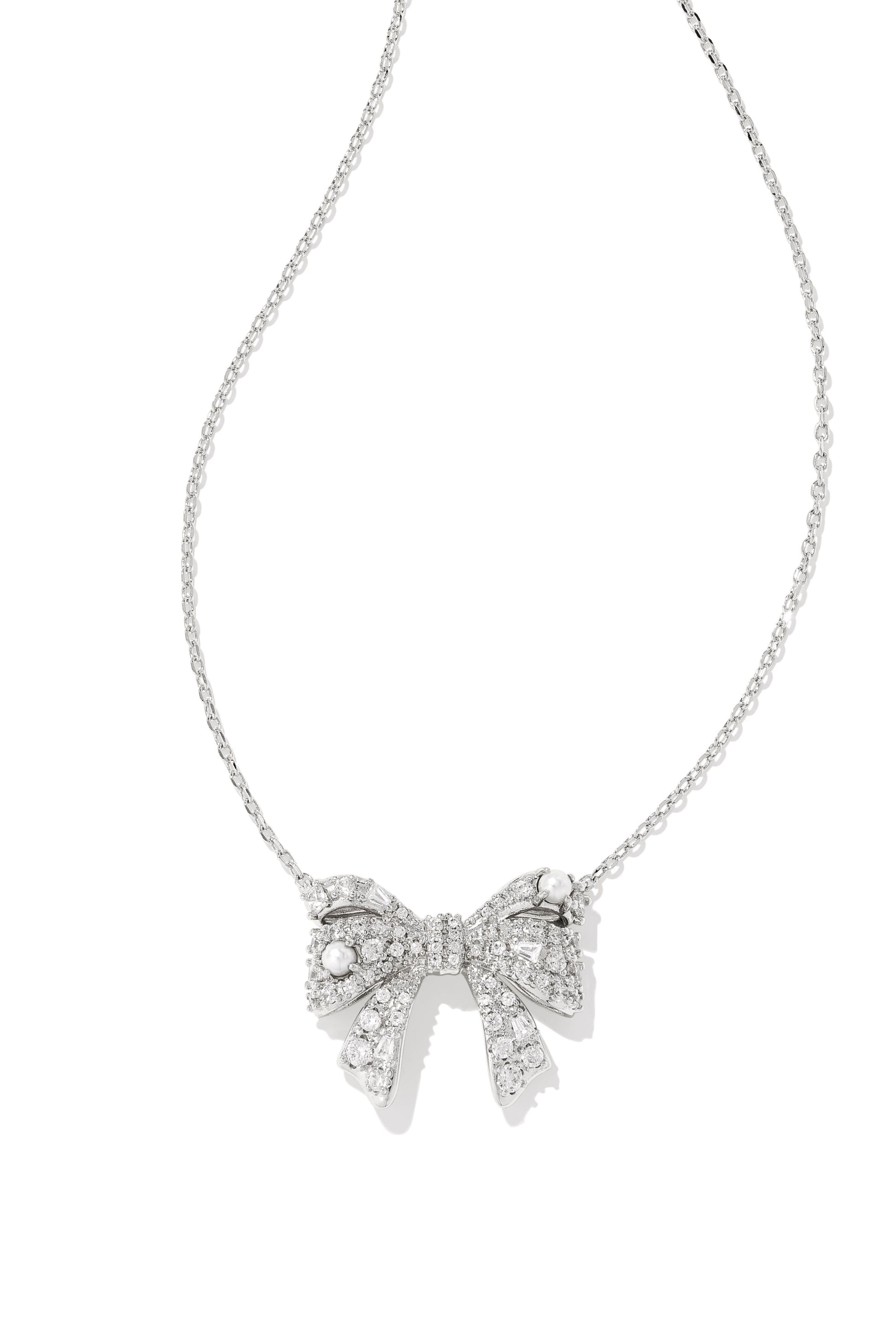 KRISTA BOW SHORT PENDANT NECKLACE SILVER WHITE MIX