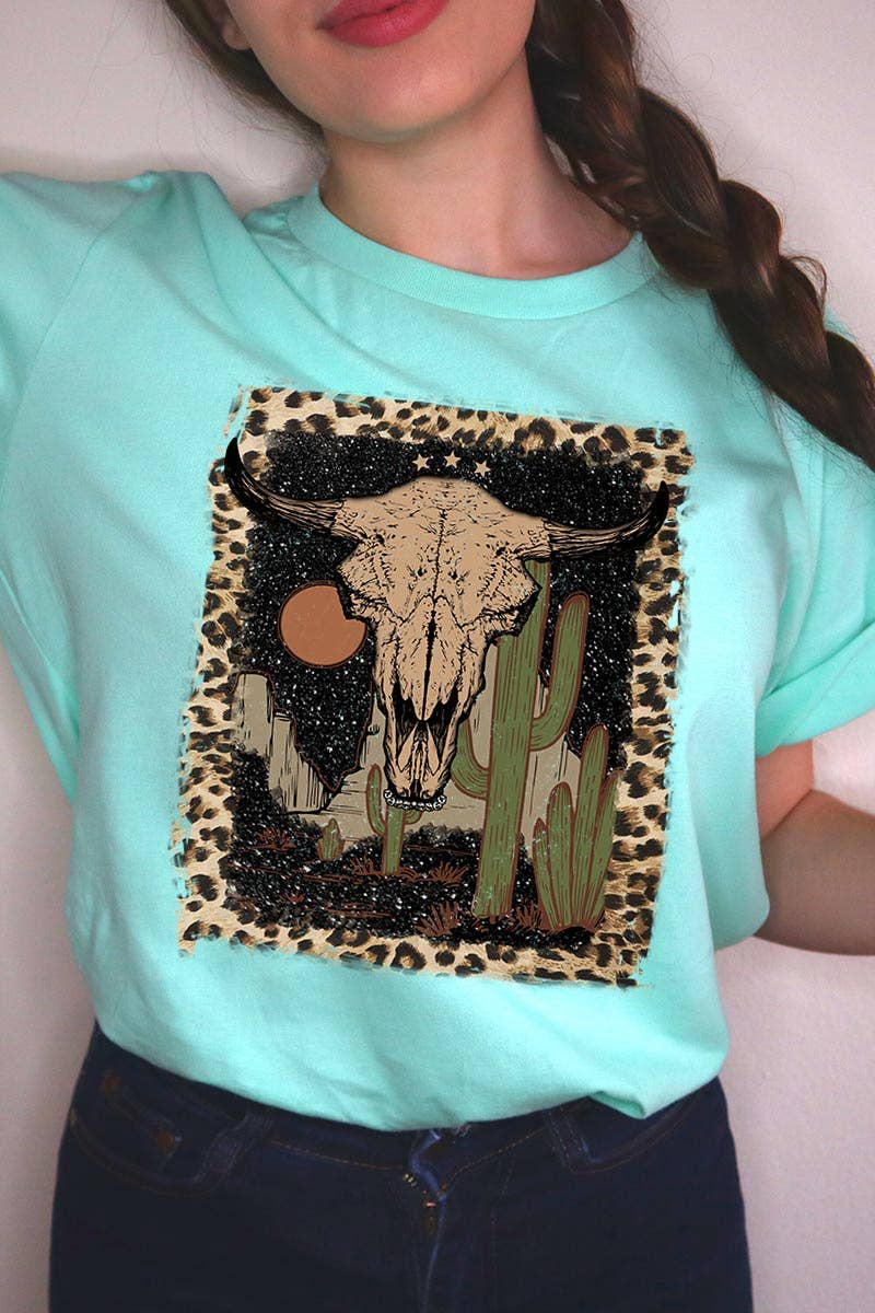 BULL SKULL,DESERT,CACTUS UNISEX SHORT SLEEVE