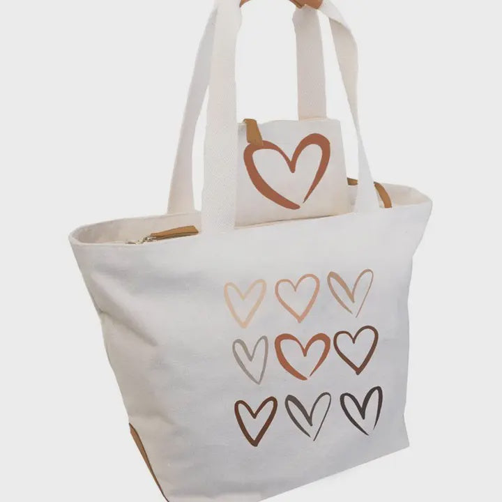 Magid Canvas Sketch Heart Print Tote with Pouch