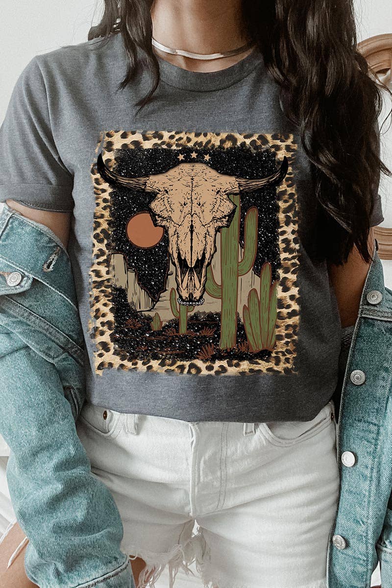 BULL SKULL,DESERT,CACTUS UNISEX SHORT SLEEVE