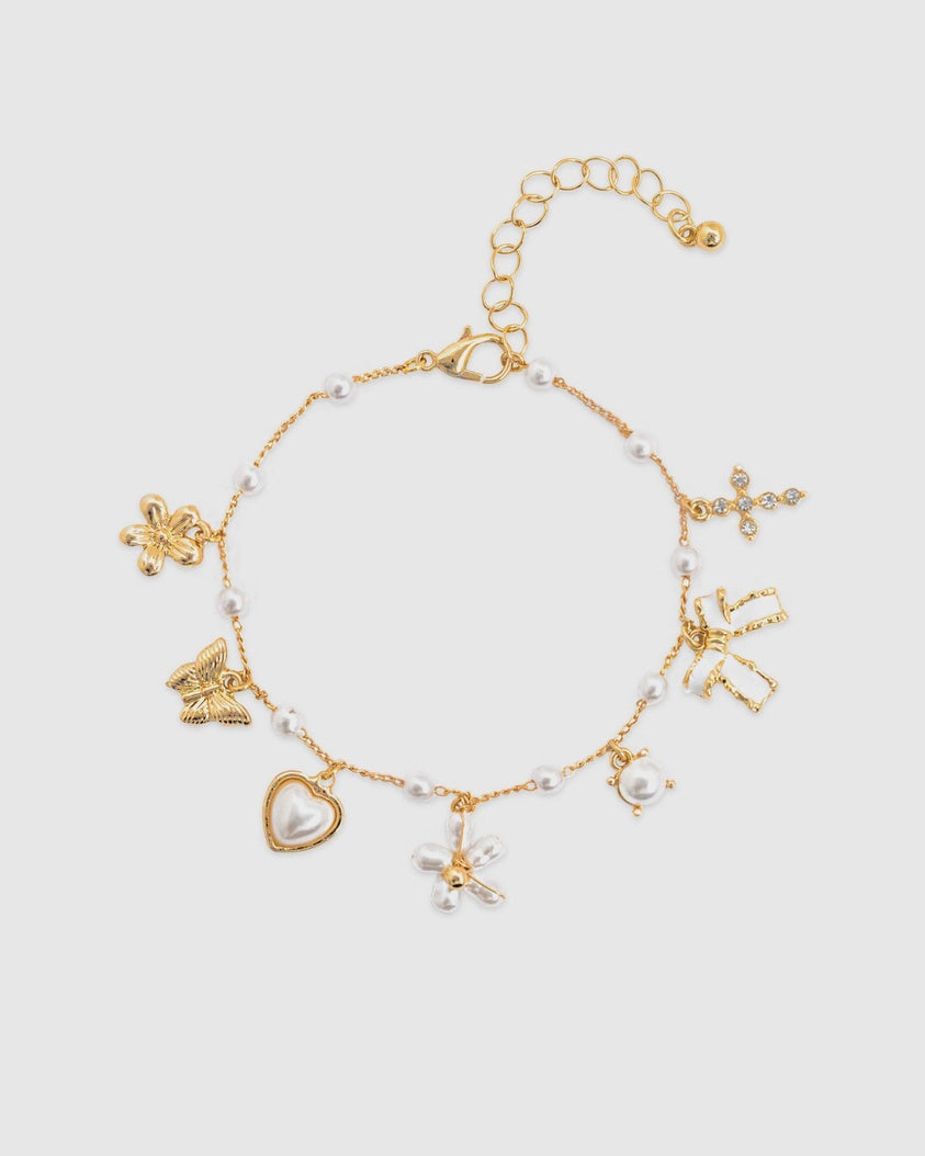 Pearl Flower Multi Charm Bracelet