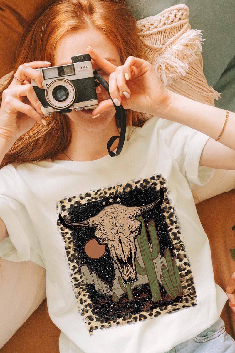 BULL SKULL,DESERT,CACTUS UNISEX SHORT SLEEVE