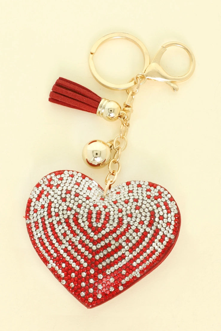 Puff Valentine Heart Jeweled Keychain